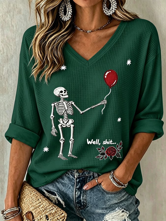 Women's Halloween Well, shit... Print V Neck T-Shirt