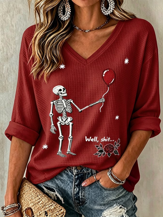 Women's Halloween Well, shit... Print V Neck T-Shirt