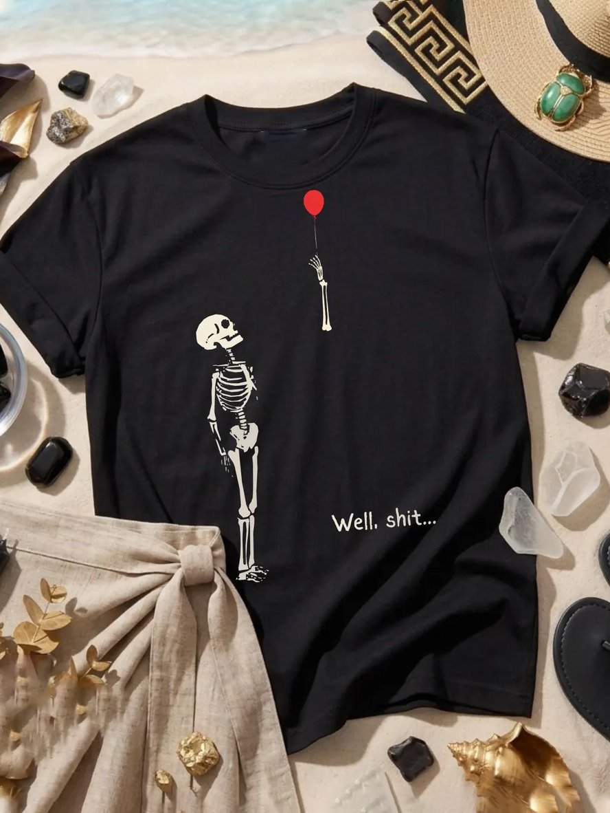 Women's Retro Halloween Well, shit... Print Raglan Short-Sleeved T-Shirt