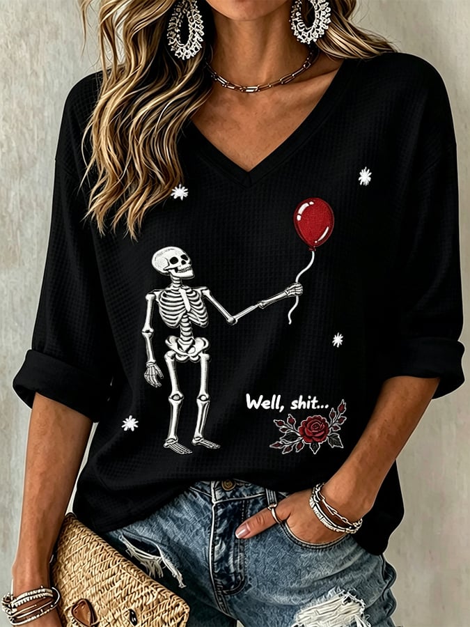 Women's Halloween Well, shit... Print V Neck T-Shirt
