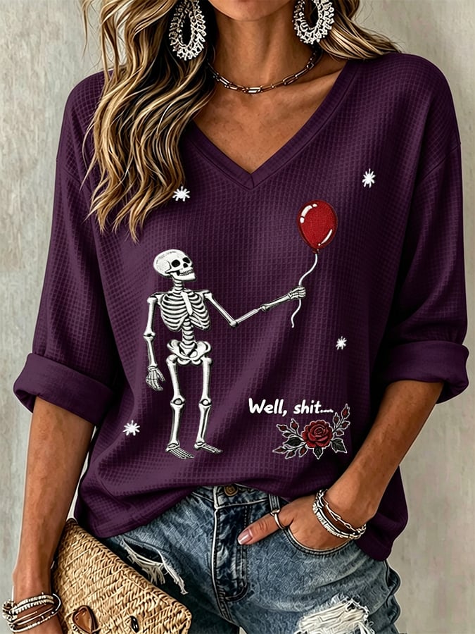 Women's Halloween Well, shit... Print V Neck T-Shirt