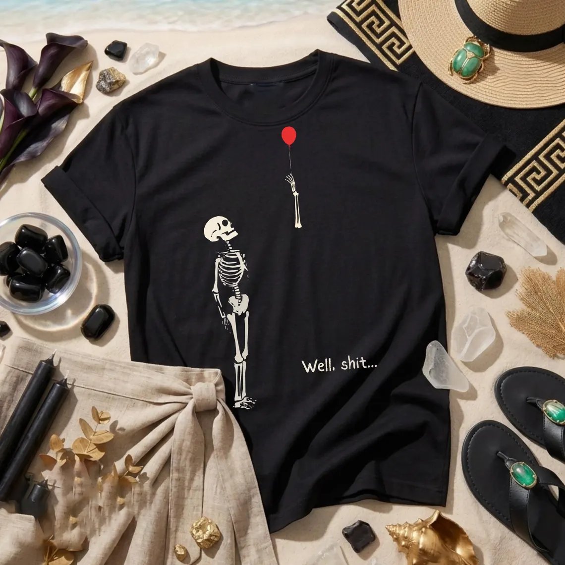 Women's Retro Halloween Well, shit... Print Raglan Short-Sleeved T-Shirt