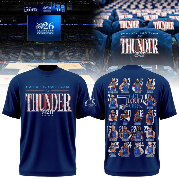Exclusive 2026 Oklahoma City Thunder Playoffs Round 2 Game 2 T-Shirt “For City. For Team. For Thunder.”