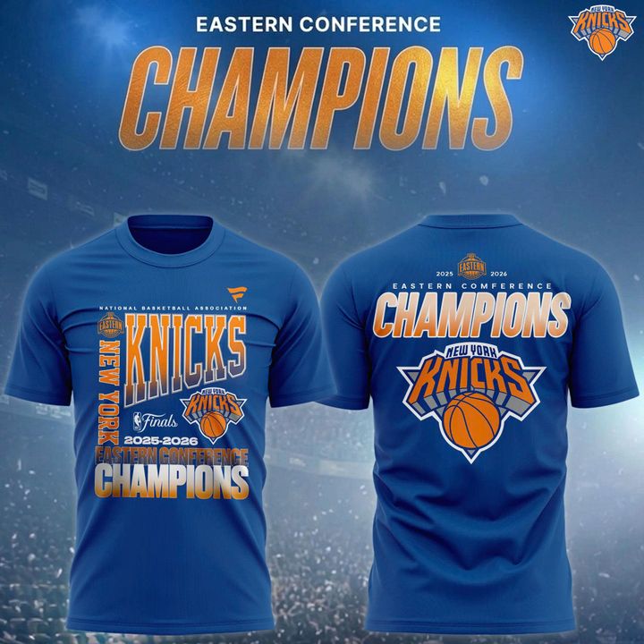 Men's New York Knicks Fanatics Blue Stacked Block T-Shirt 2026 NBA Eastern Conference Champions