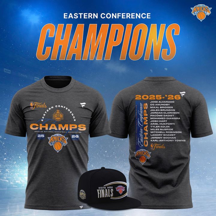 Men's New York Knicks Fanatics Heather Charcoal 2026 NBA Eastern Conference Champions Roster T-Shirt