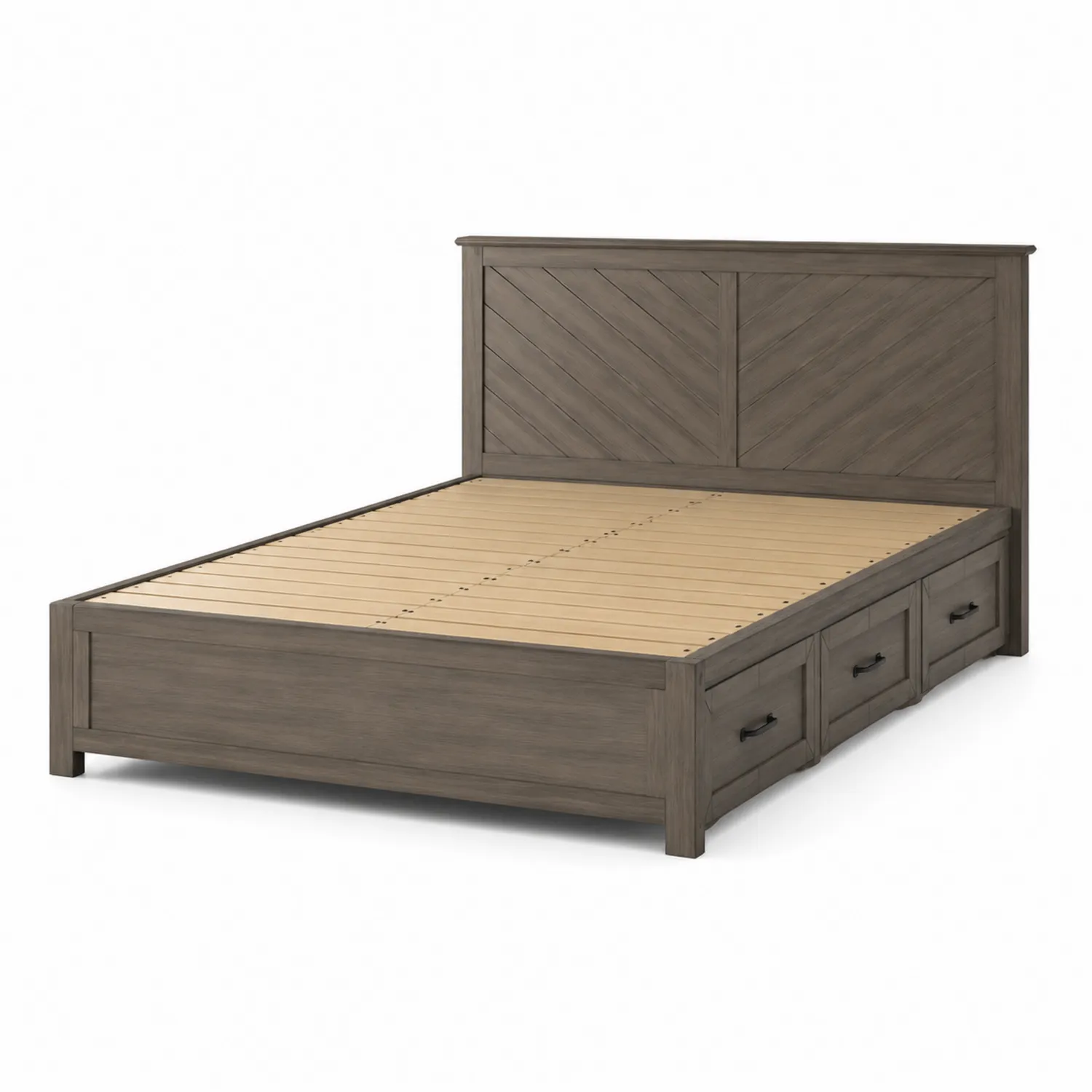 Letto Matrimoniale in Legno con Cassetti Marrone-Elqironix