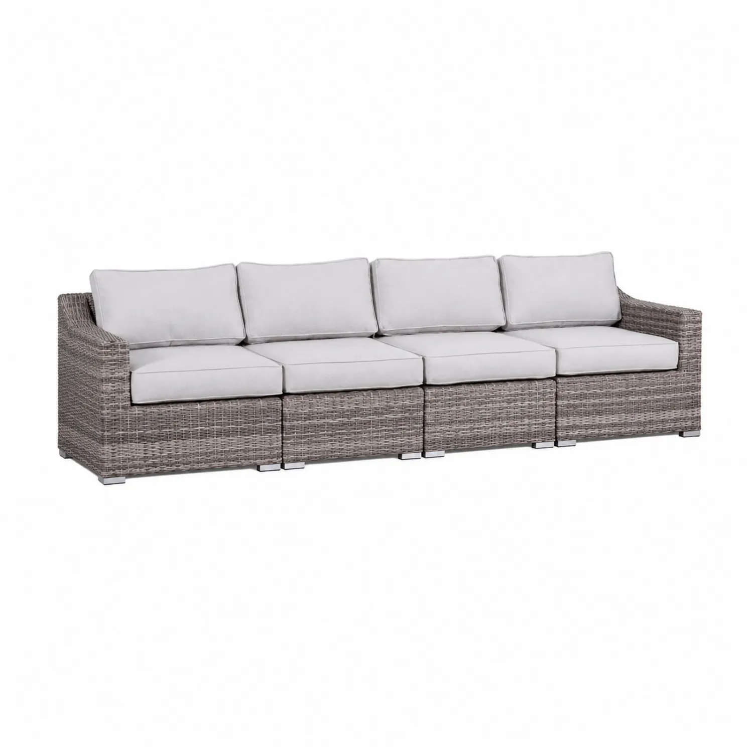 Divano componibile in rattan sintetico grigio con cuscini in poliestere-Elqironix
