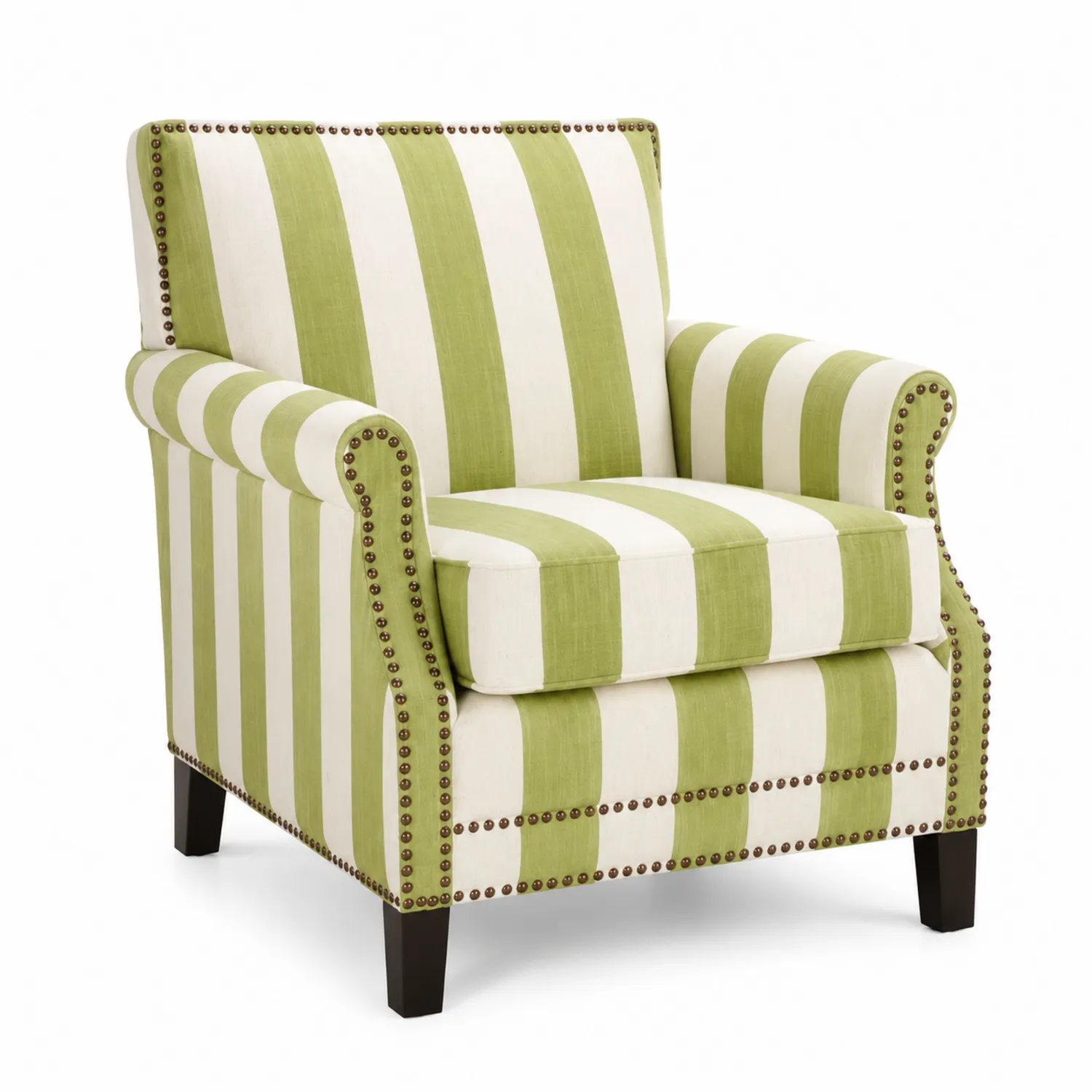 Poltrona in Cotone a Strisce Verde e Bianco con Borchie-Elqironix