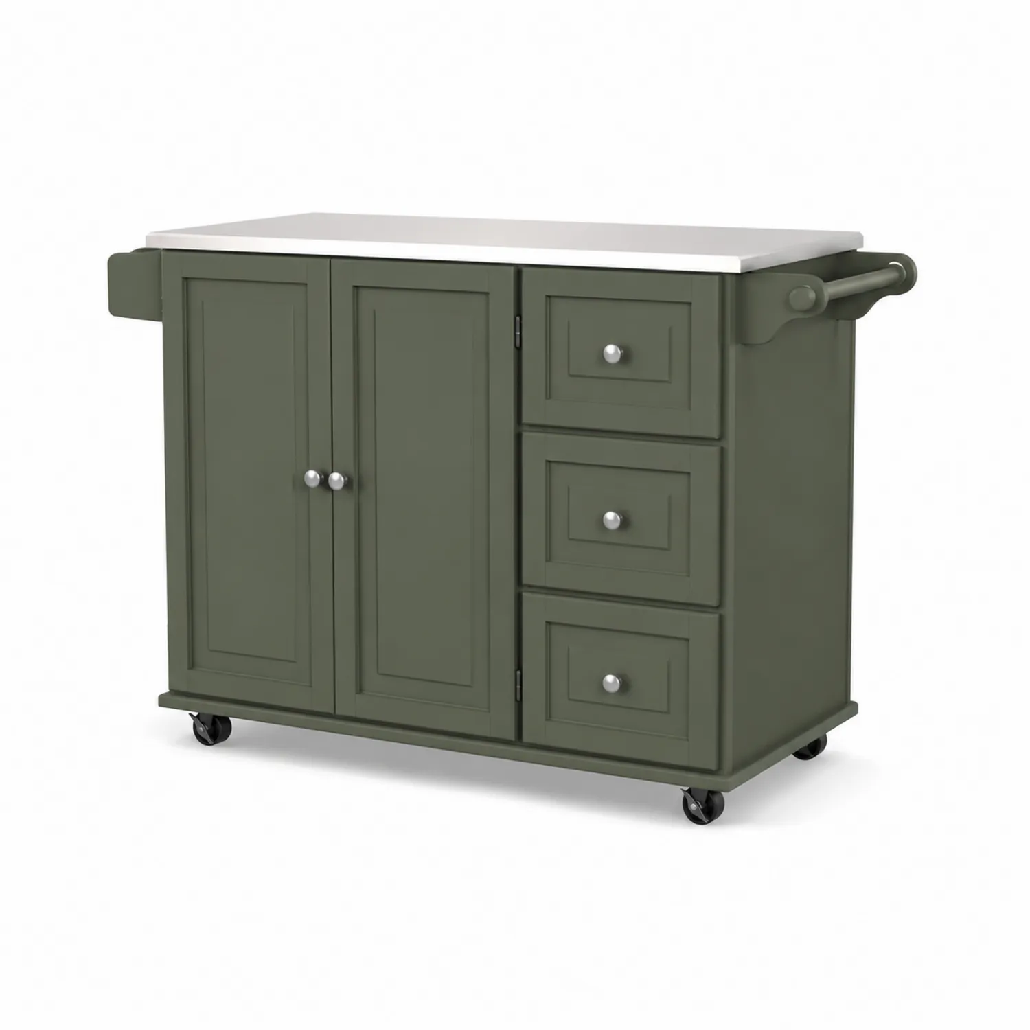 Carrello Cucina Legno Verde con Piano Acciaio Inox-Elqironix