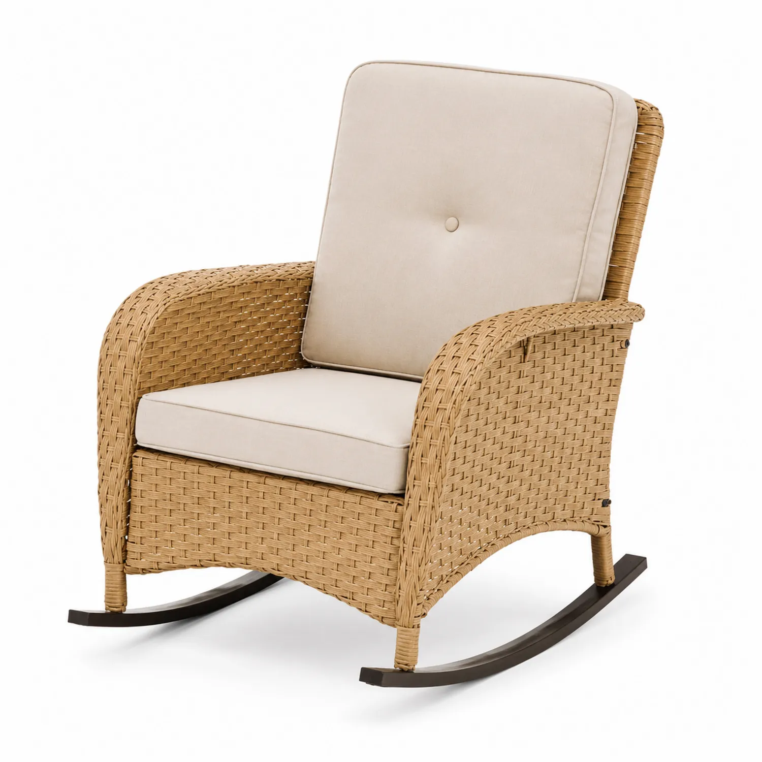 Sedia a dondolo in rattan e acciaio per esterni beige-Elqironix