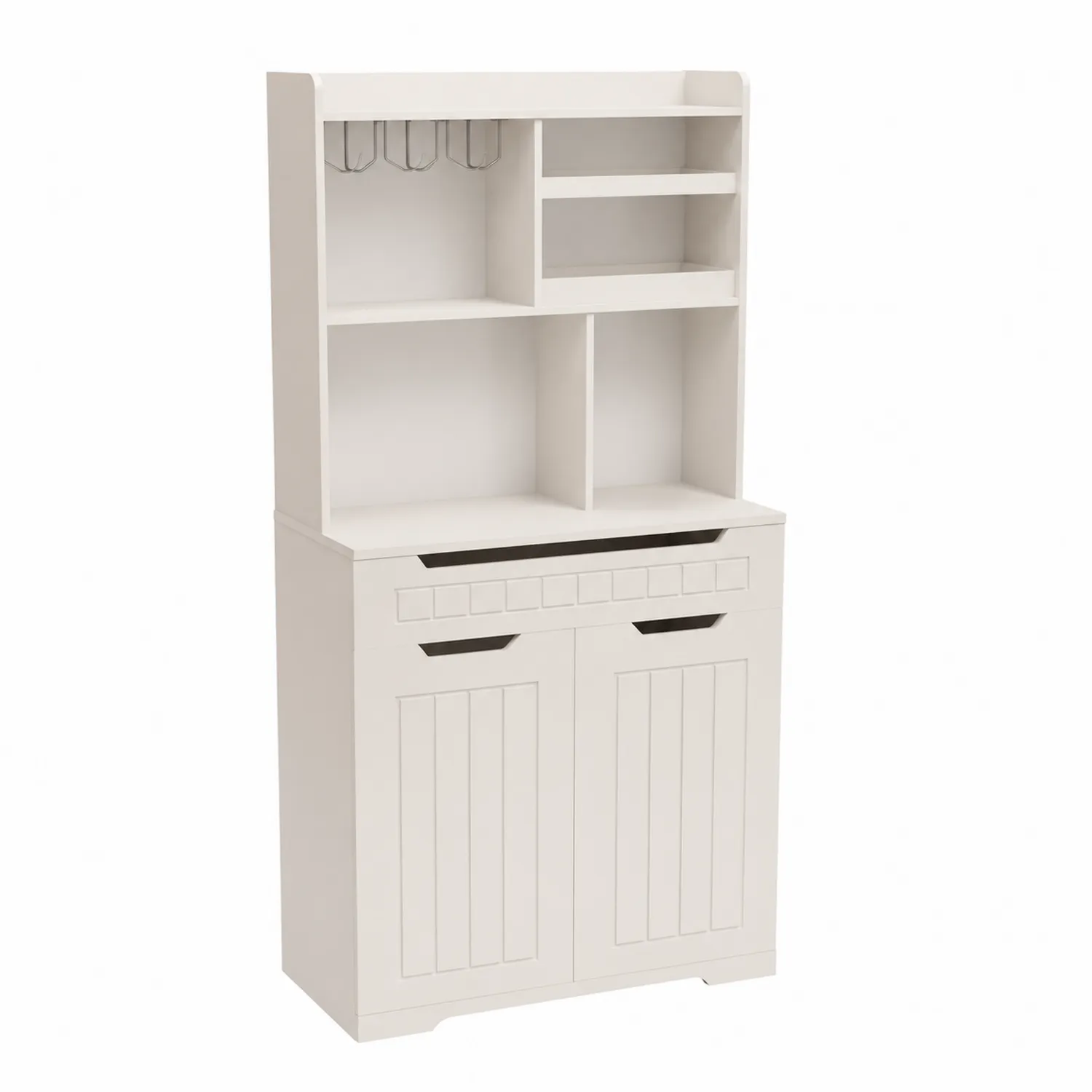 Credenza Cucina in Legno Bianco con Ripiani e Ante-Elqironix