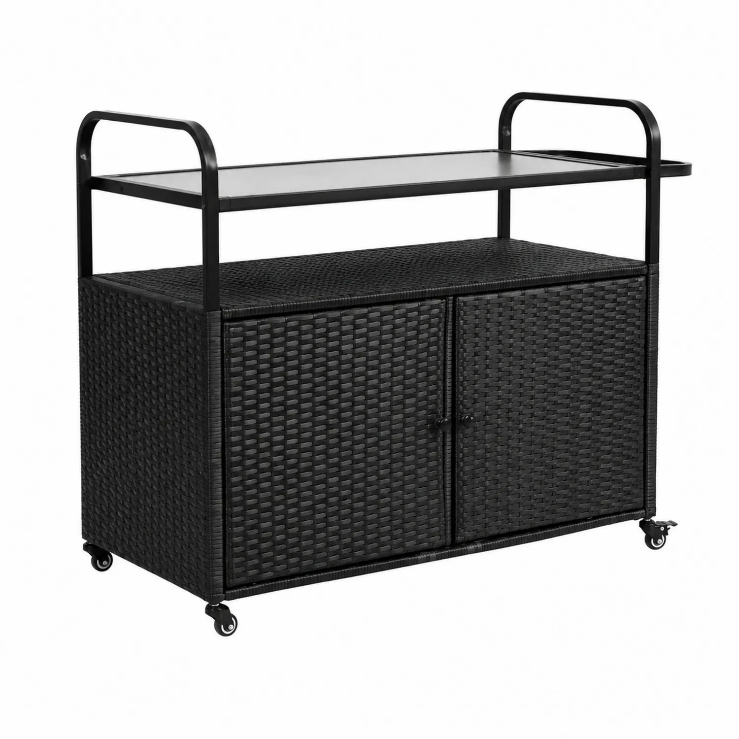 Carrello da esterno in rattan PE nero con ruote-Elqironix