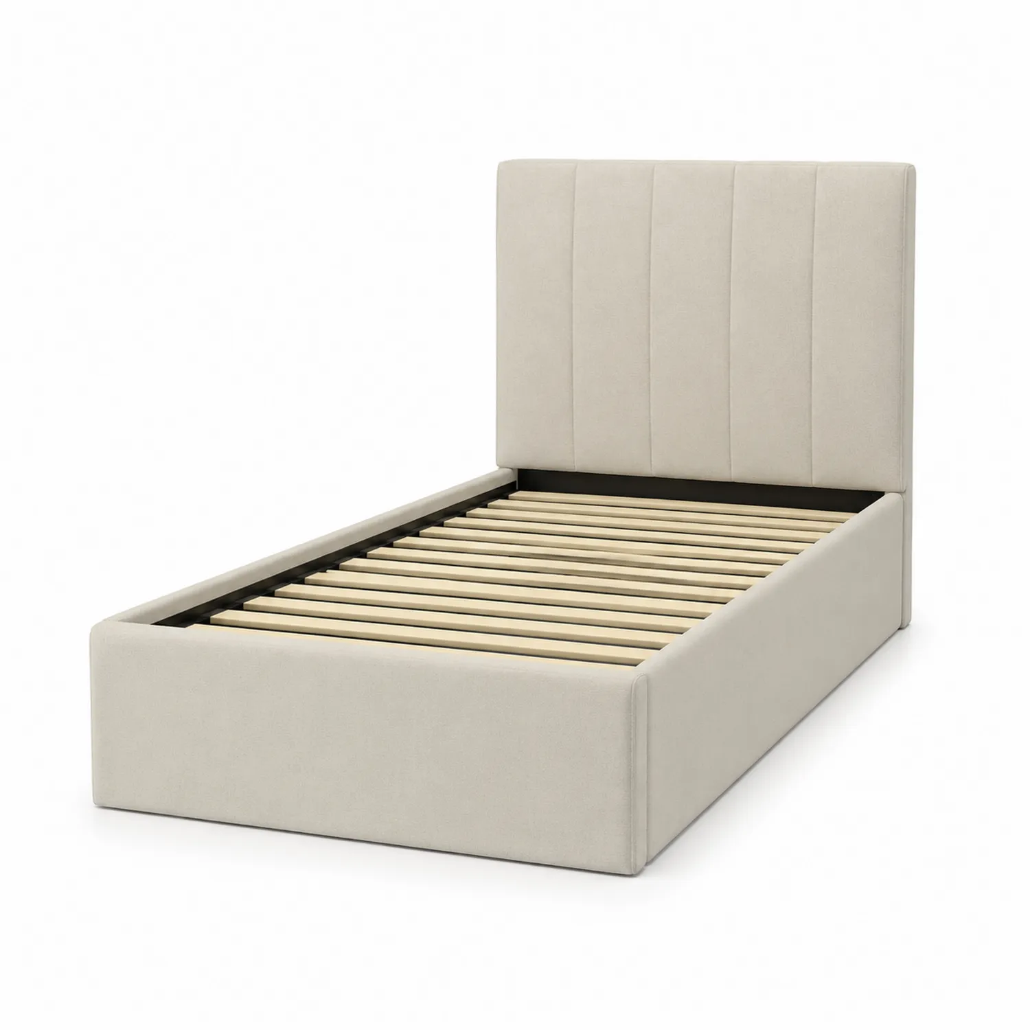 Letto singolo in tessuto beige con testiera imbottita 200x100 cm-Elqironix