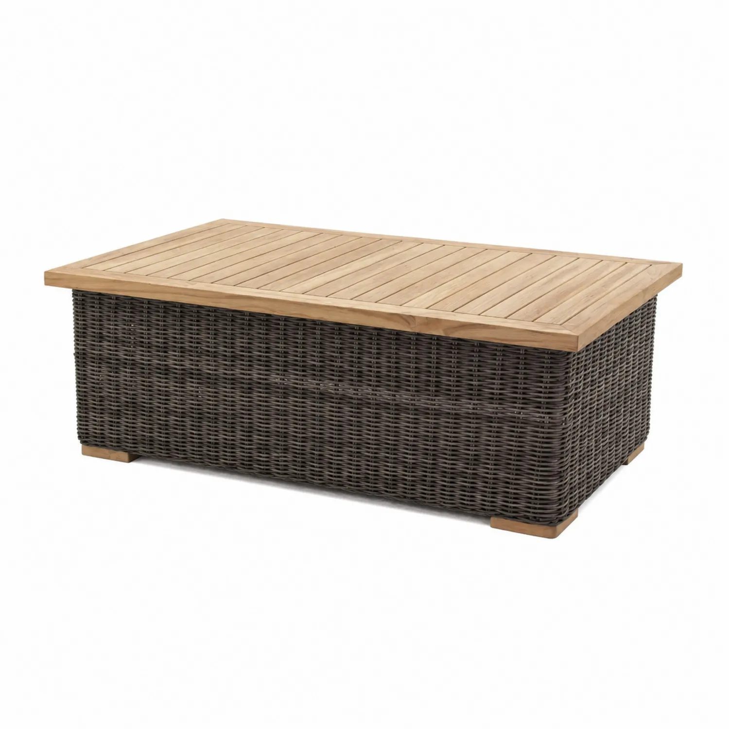Tavolino da caffè in legno e rattan sintetico marrone-Elqironix
