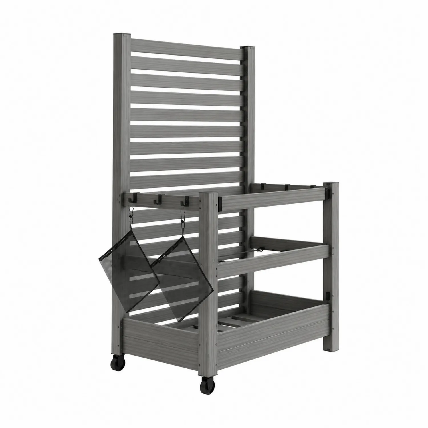 Contenitore verticale in legno sintetico con ruote e tasche-Elqironix