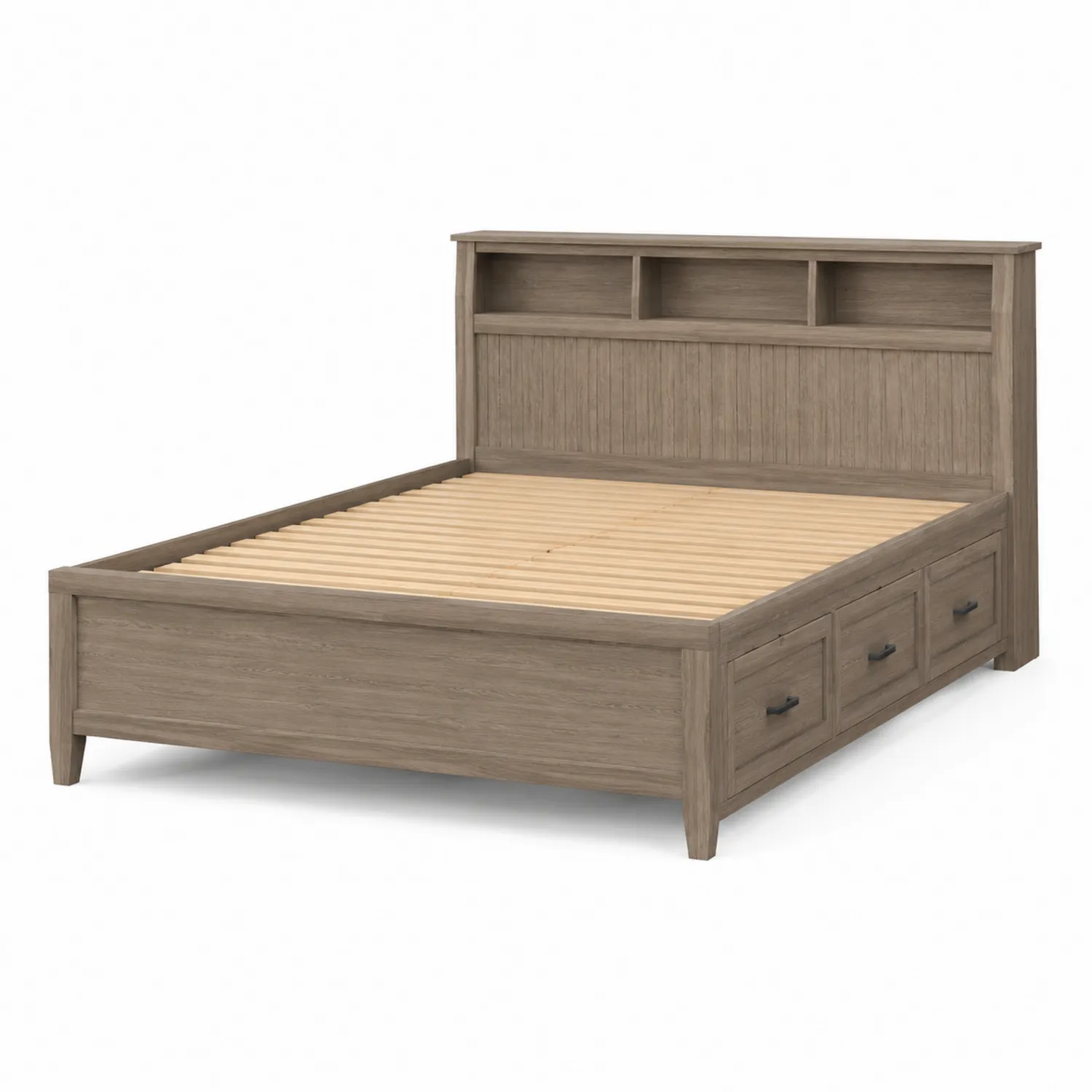 Letto matrimoniale in legno con cassetti e ripiani-Elqironix