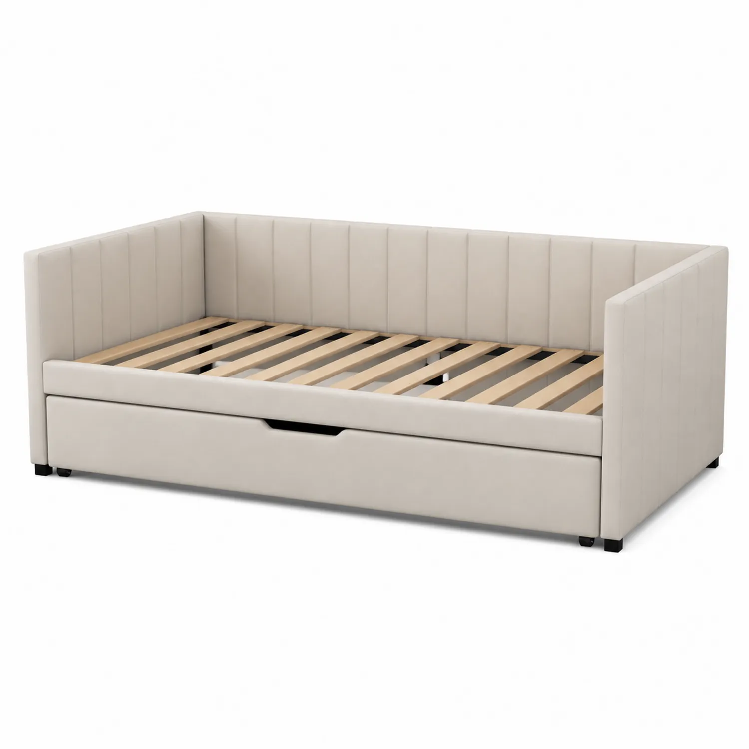 Divano Letto Beige in Legno con Cassetto Estraibile 203x97x87 cm-Elqironix