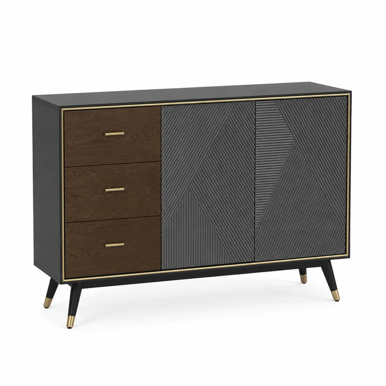 Credenza moderna in MDF e metallo con 3 cassetti e 2 ante-Elqironix