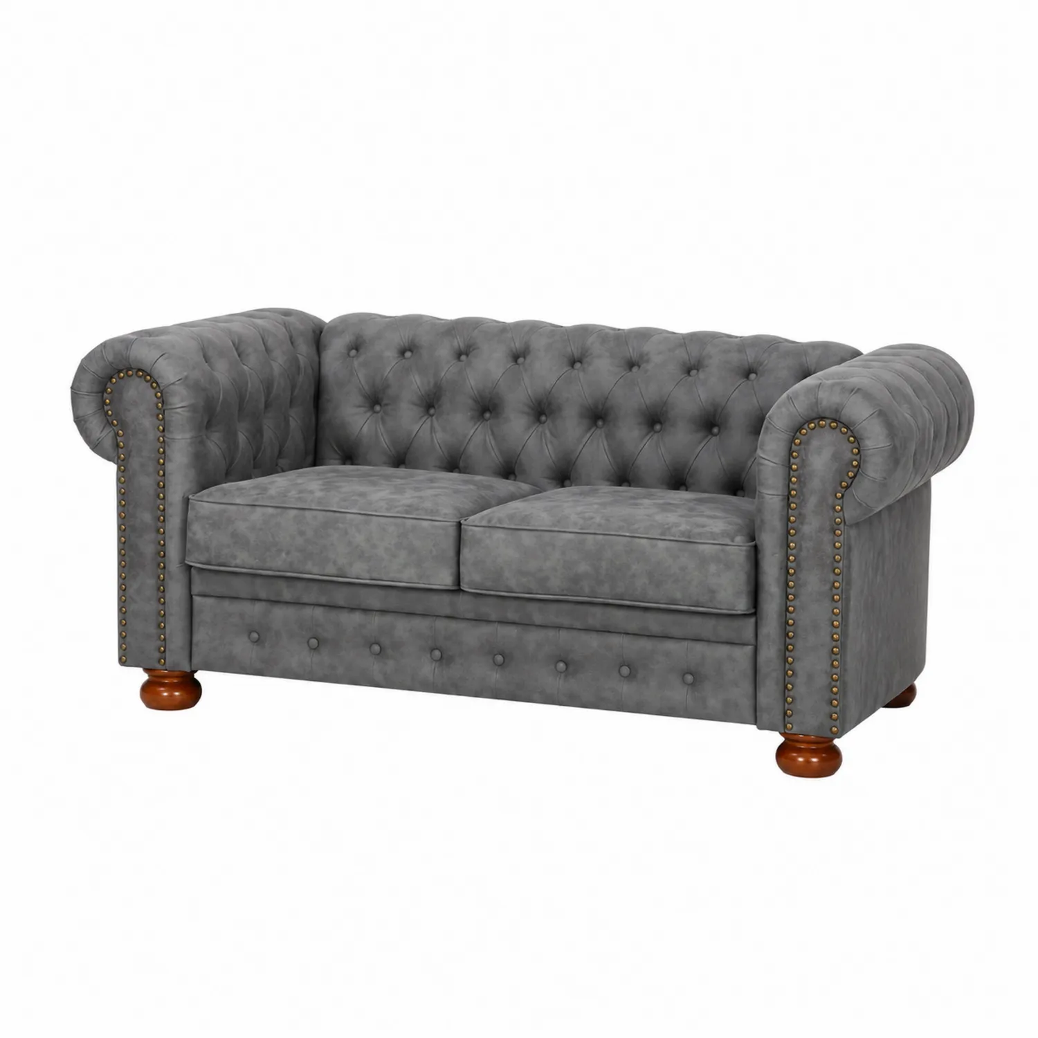 Divano Chesterfield 2 posti pelle ecologica grigia-Elqironix