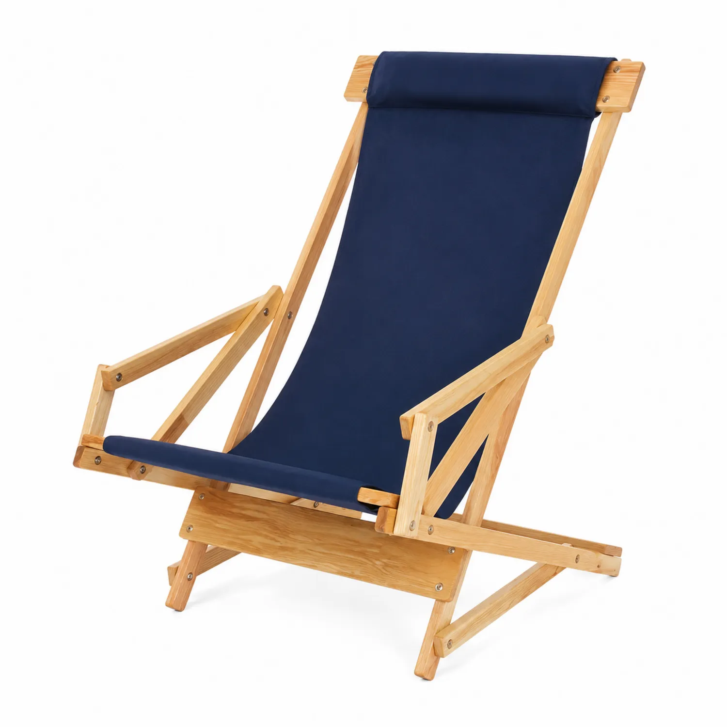 Sedia a Sdraio in Legno e Tessuto Blu-Elqironix