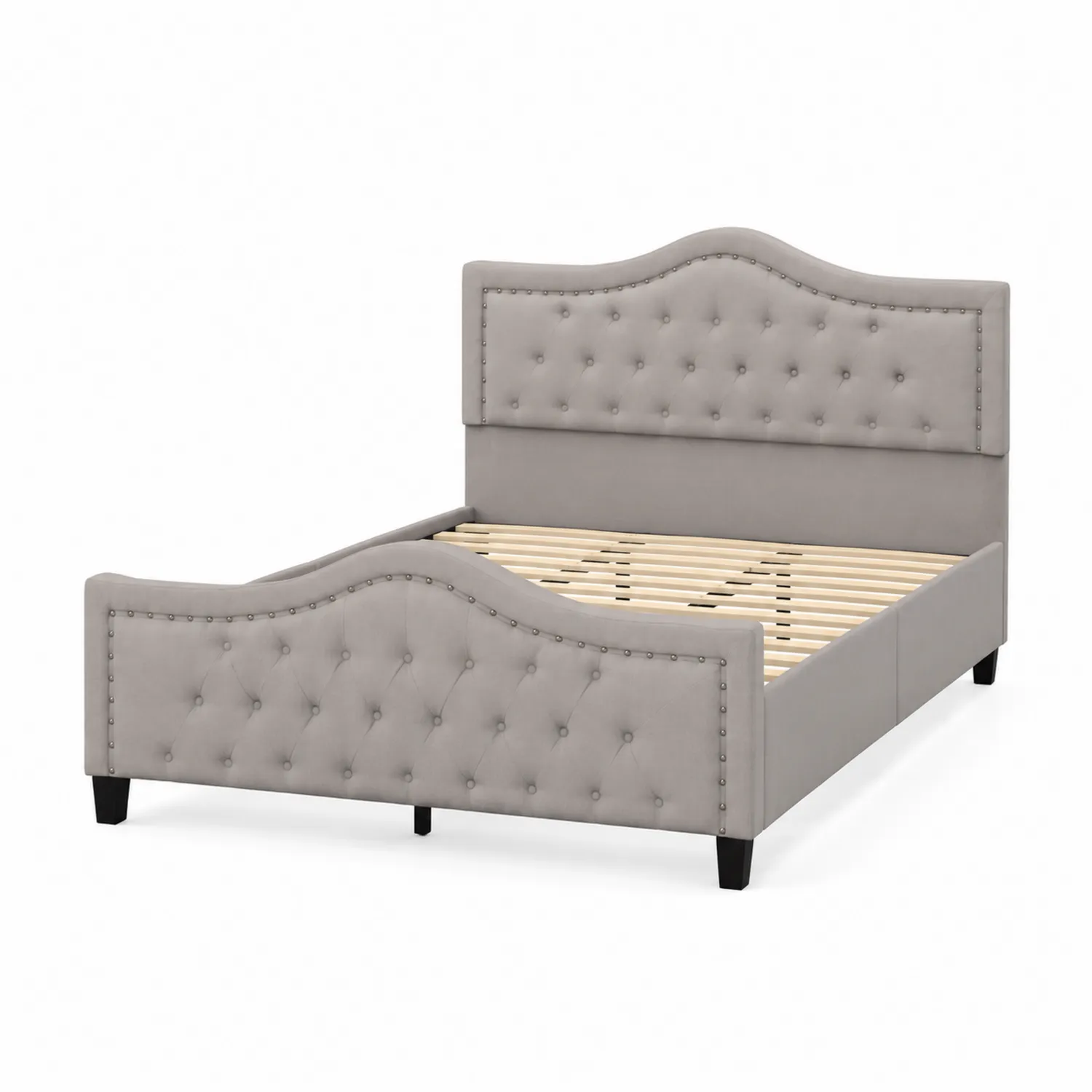 Letto matrimoniale in tessuto grigio con struttura in legno 200x160 cm-Elqironix