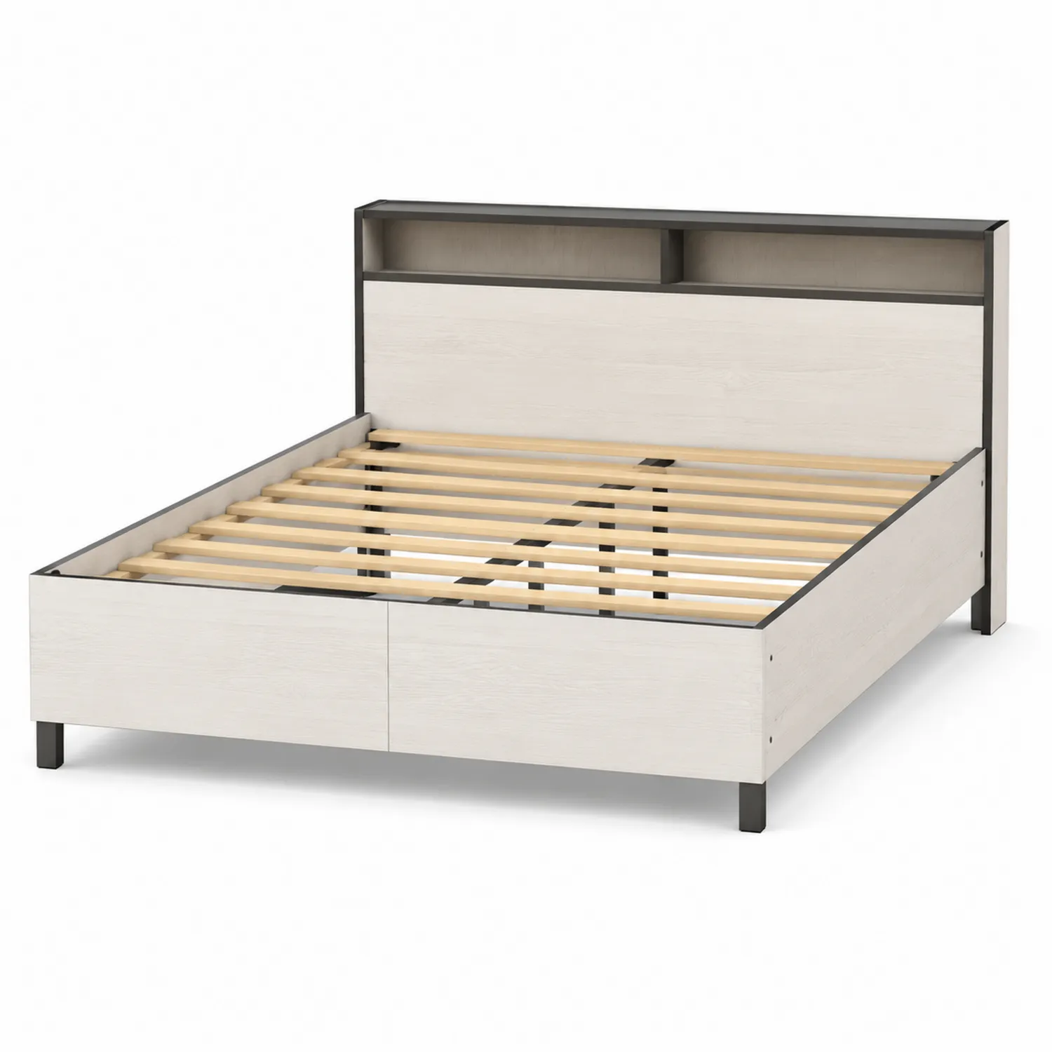 Letto matrimoniale legno e metallo con ripiani 190x140 cm-Elqironix