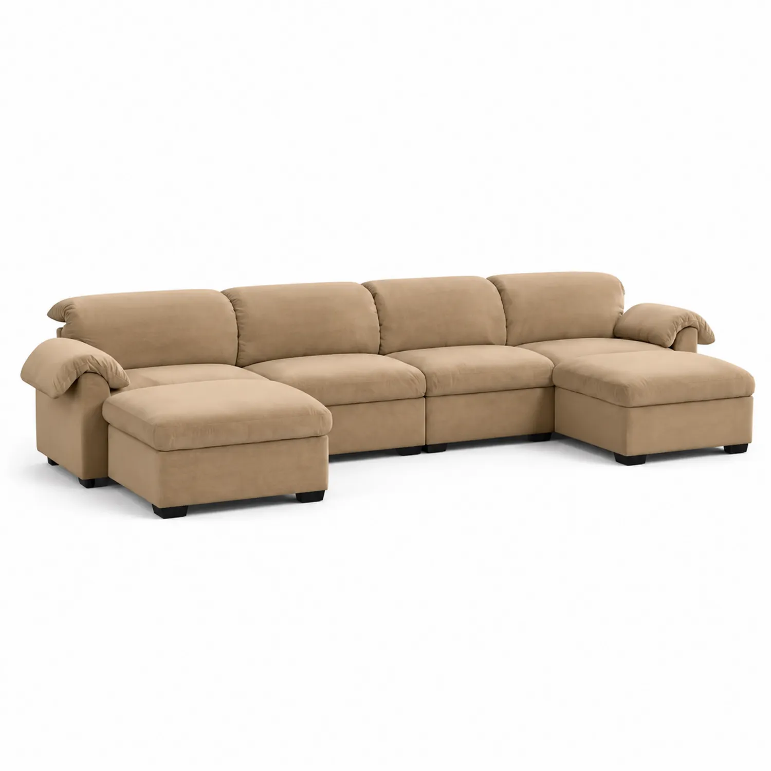 Divano angolare in tessuto Beige 300x150x90 cm-Elqironix