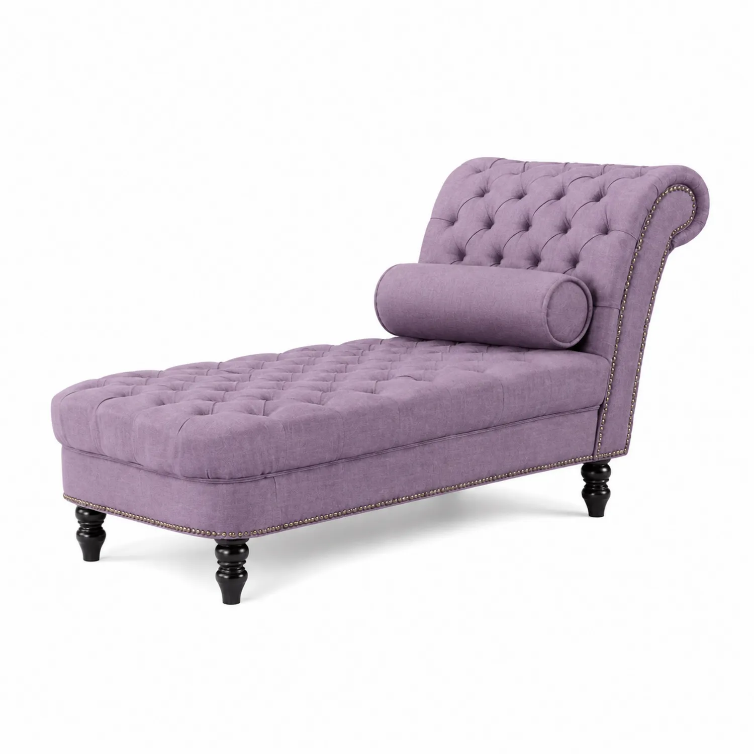 Chaise Longue in Tessuto Viola con Gambe in Legno-Elqironix