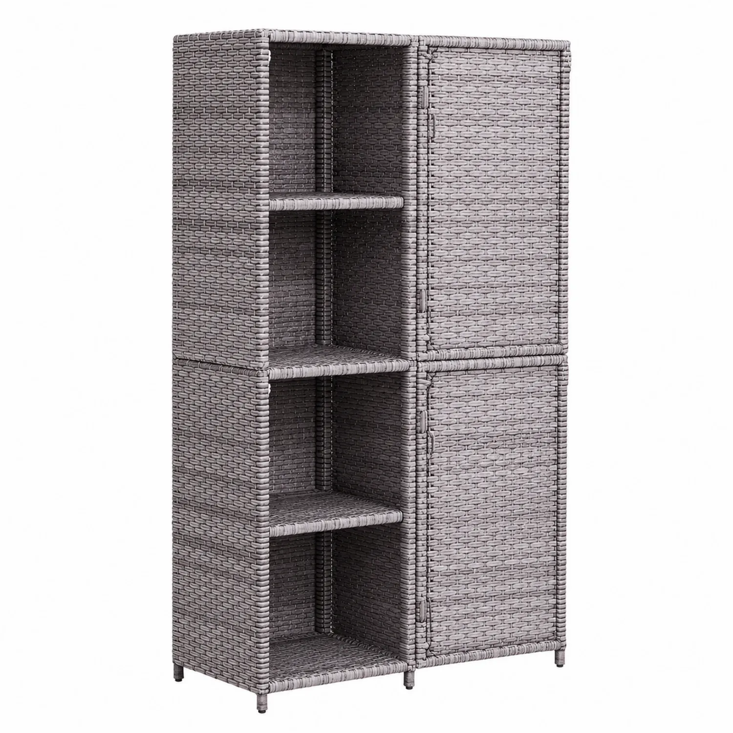 Armadio in Rattan Sintetico Grigio con Ripiani Multipli-Elqironix