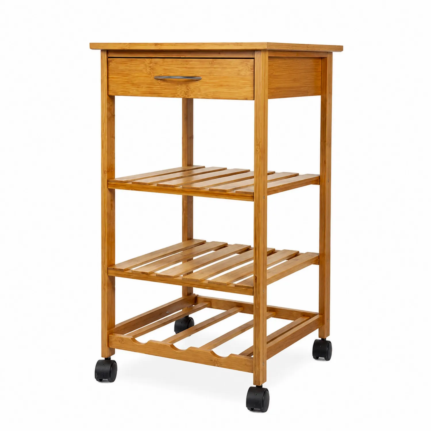 Carrello da Cucina in Bambù con Ripiani e Cassetto su Ruote-Elqironix