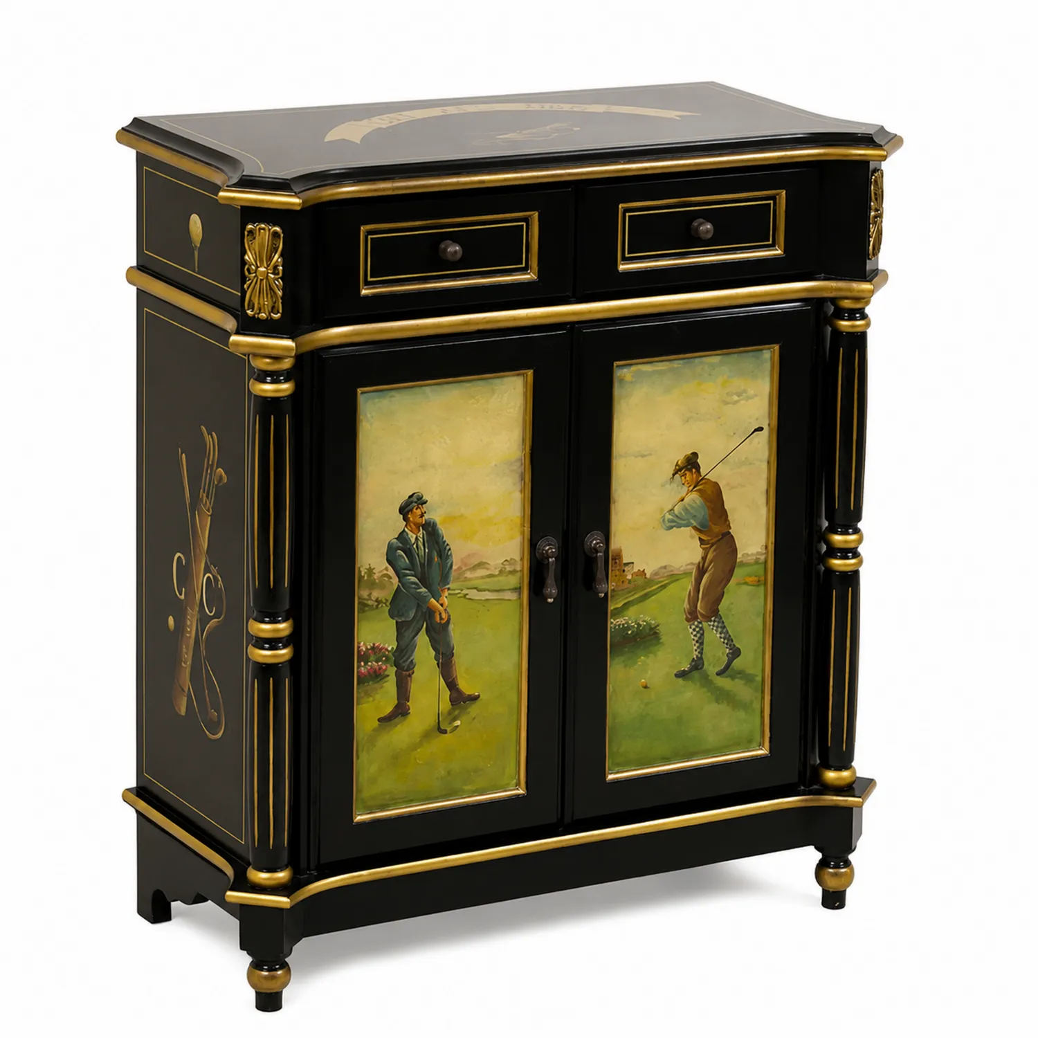 Credenza in legno massello dipinta a mano con motivi golfistici-Elqironix