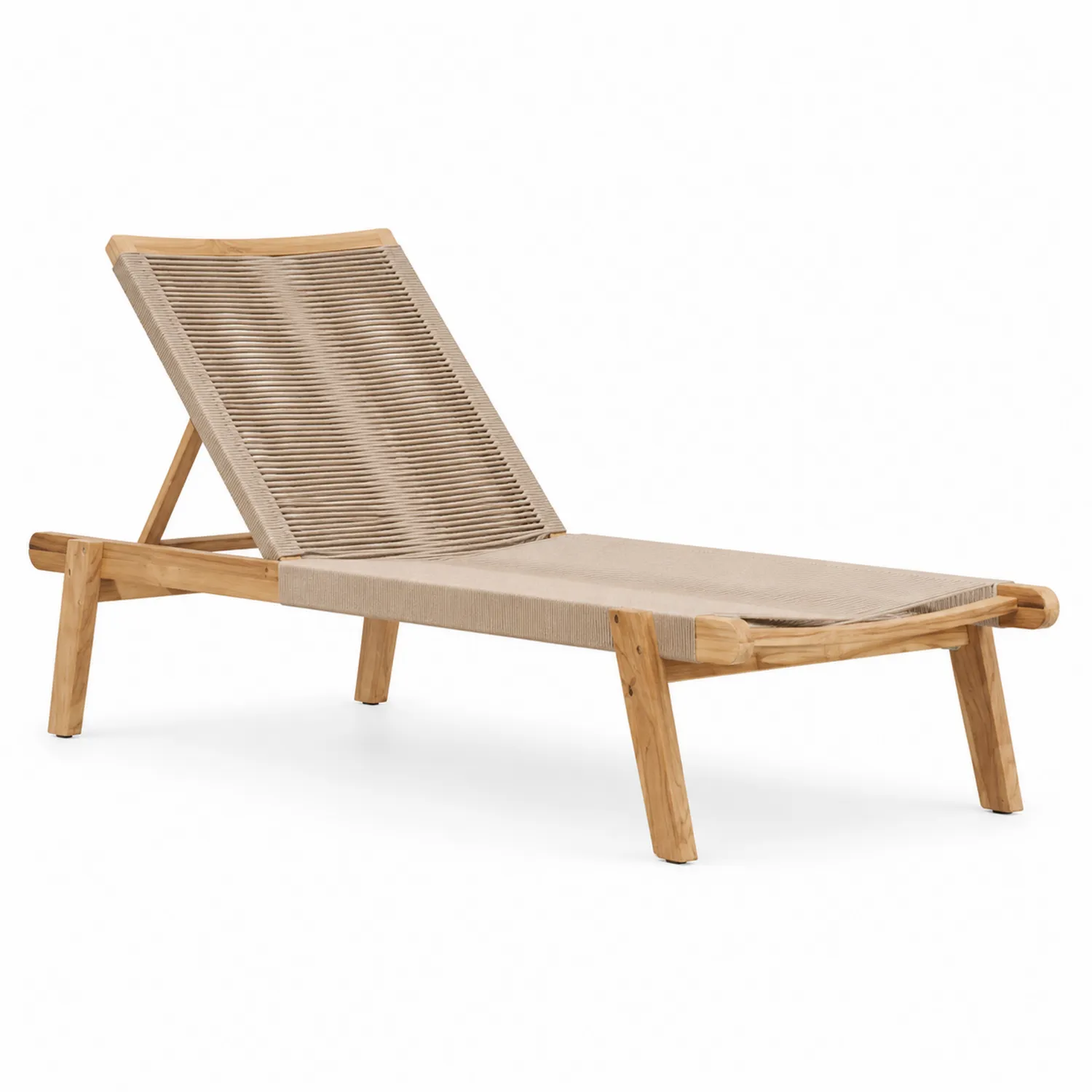 Lettino prendisole in legno e tessuto sintetico beige-Elqironix
