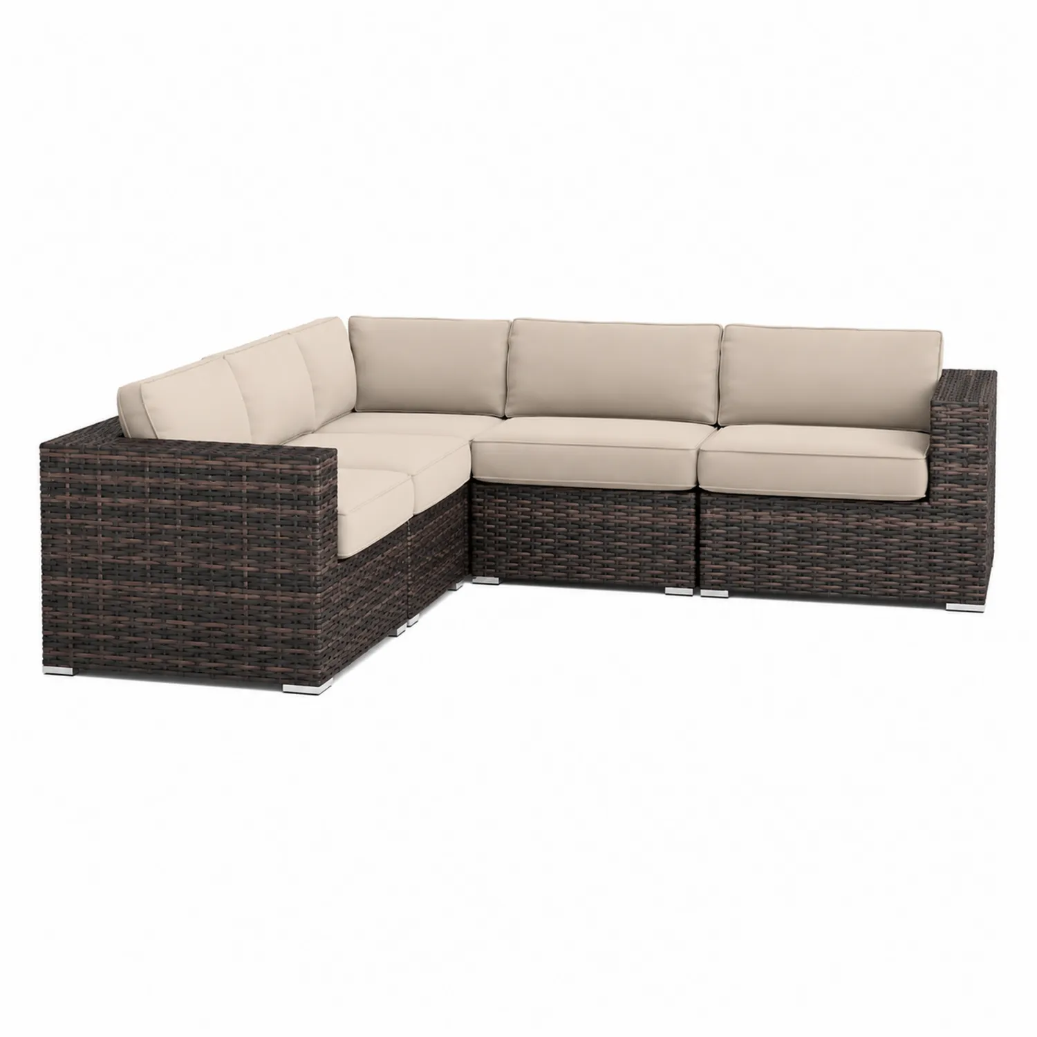 Divano angolare da giardino in rattan sintetico con cuscini in poliestere-Elqironix