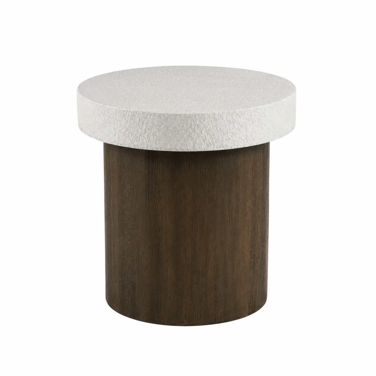 Tavolino rotondo terrazzo e legno 40 cm Bianco e Marrone-Elqironix