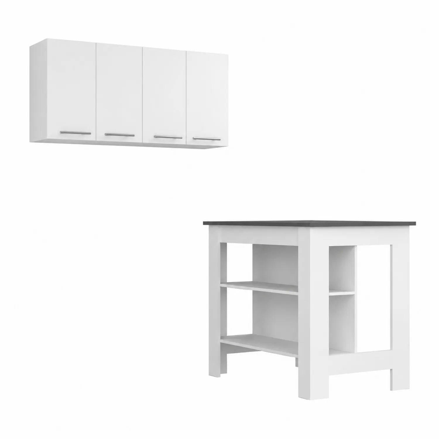 Set Cucina con Isola e Pensile in Legno Composito Bianco e Nero-Elqironix