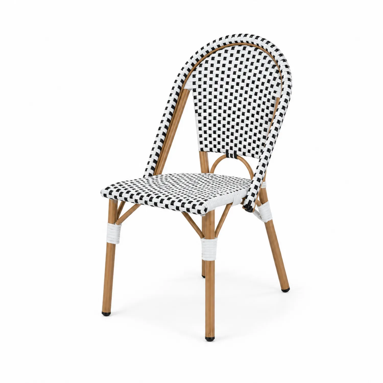 Sedia da giardino in rattan sintetico bianca e nera con struttura in alluminio-Elqironix