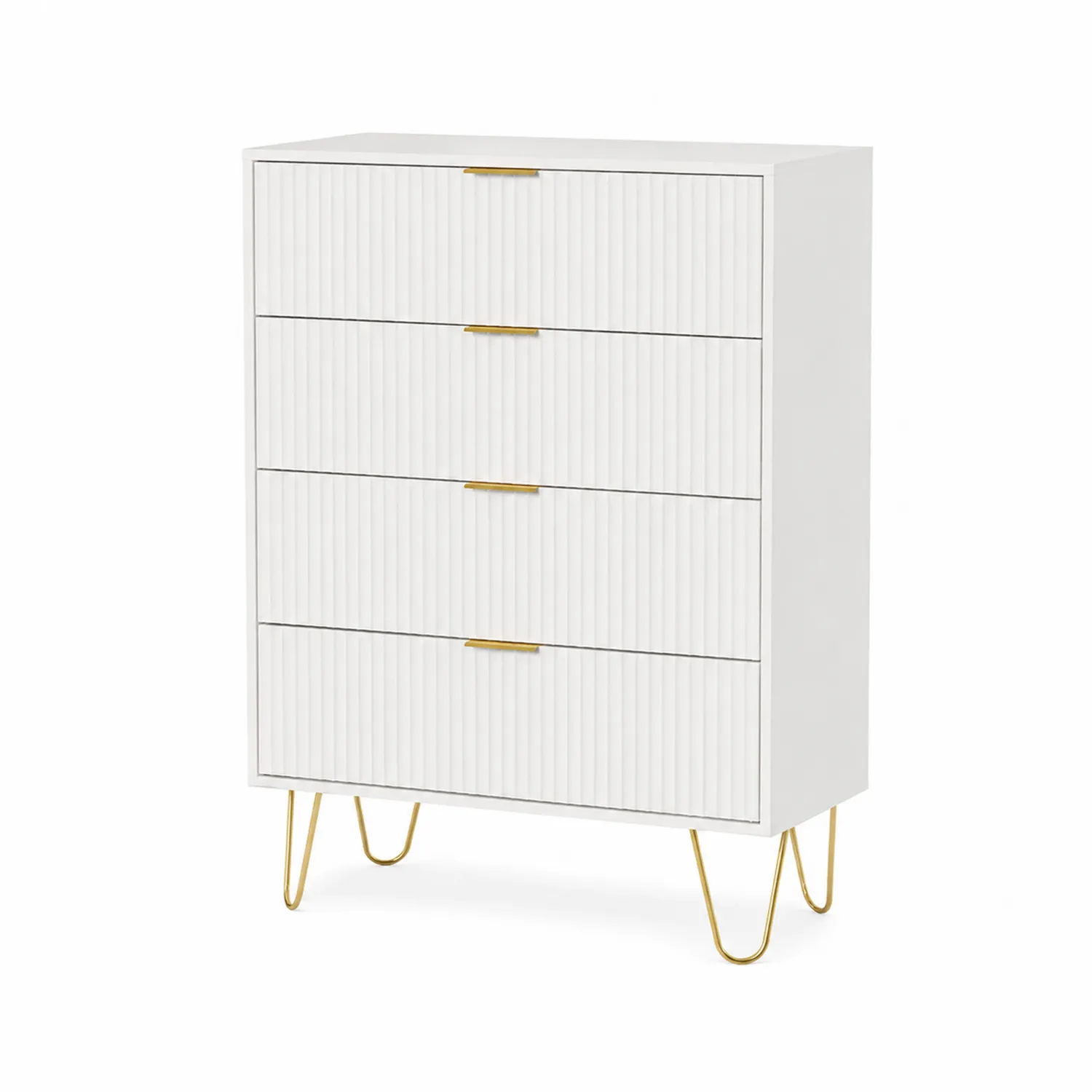 Cassettiera in legno MDF con maniglie dorate e 4 cassetti-Elqironix