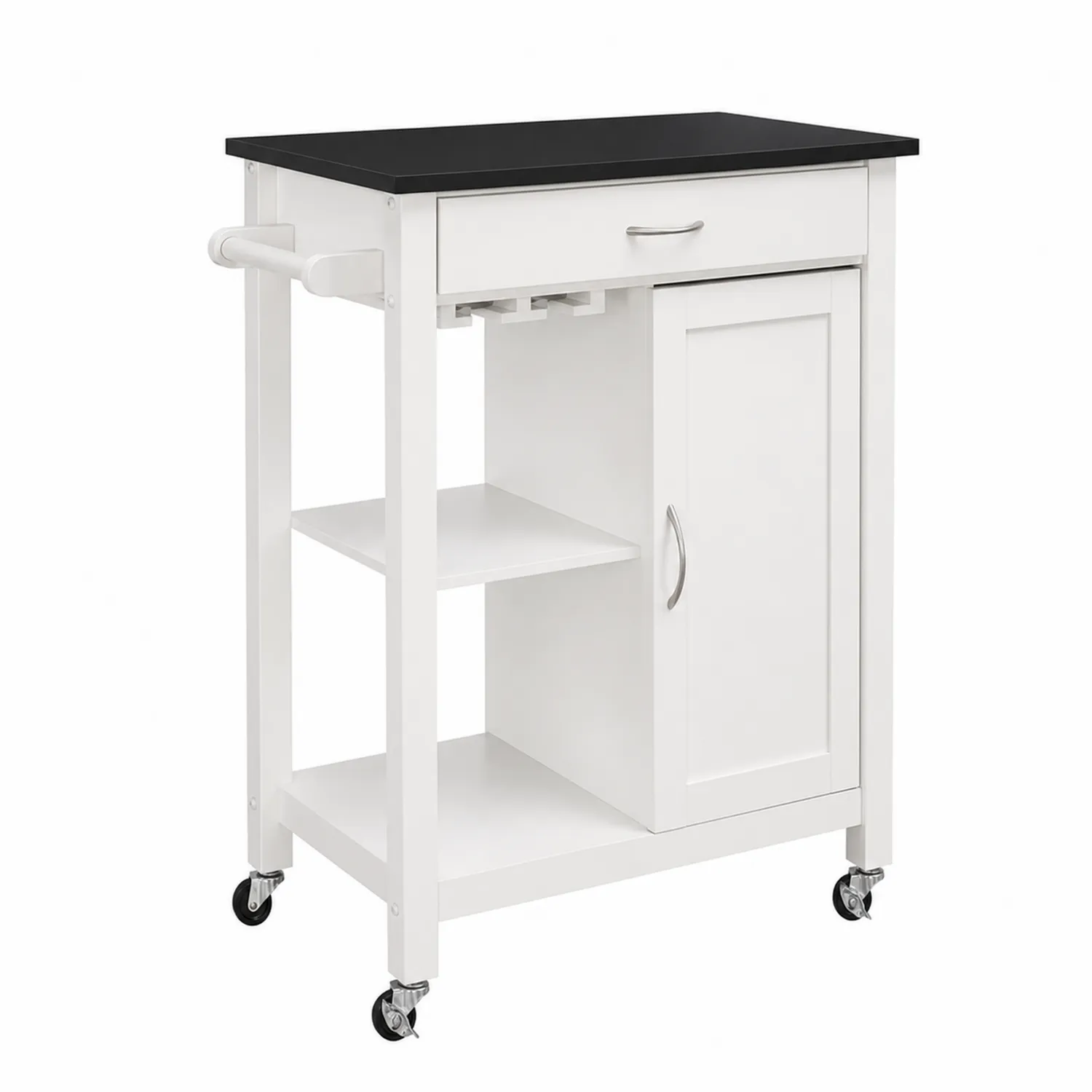 Carrello da Cucina in Legno con Top in MDF Bianco/Nero-Elqironix
