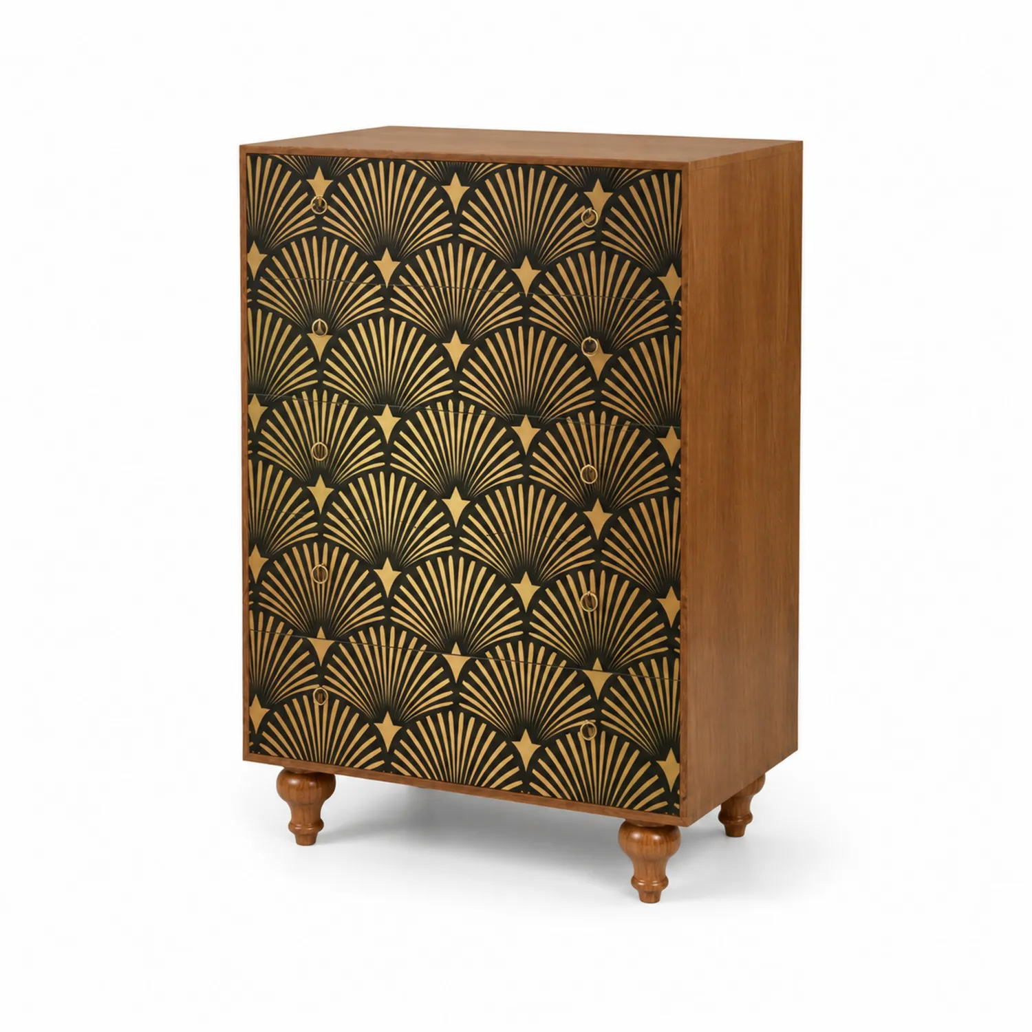 Cassettiera in legno con decorazioni nero e oro-Elqironix