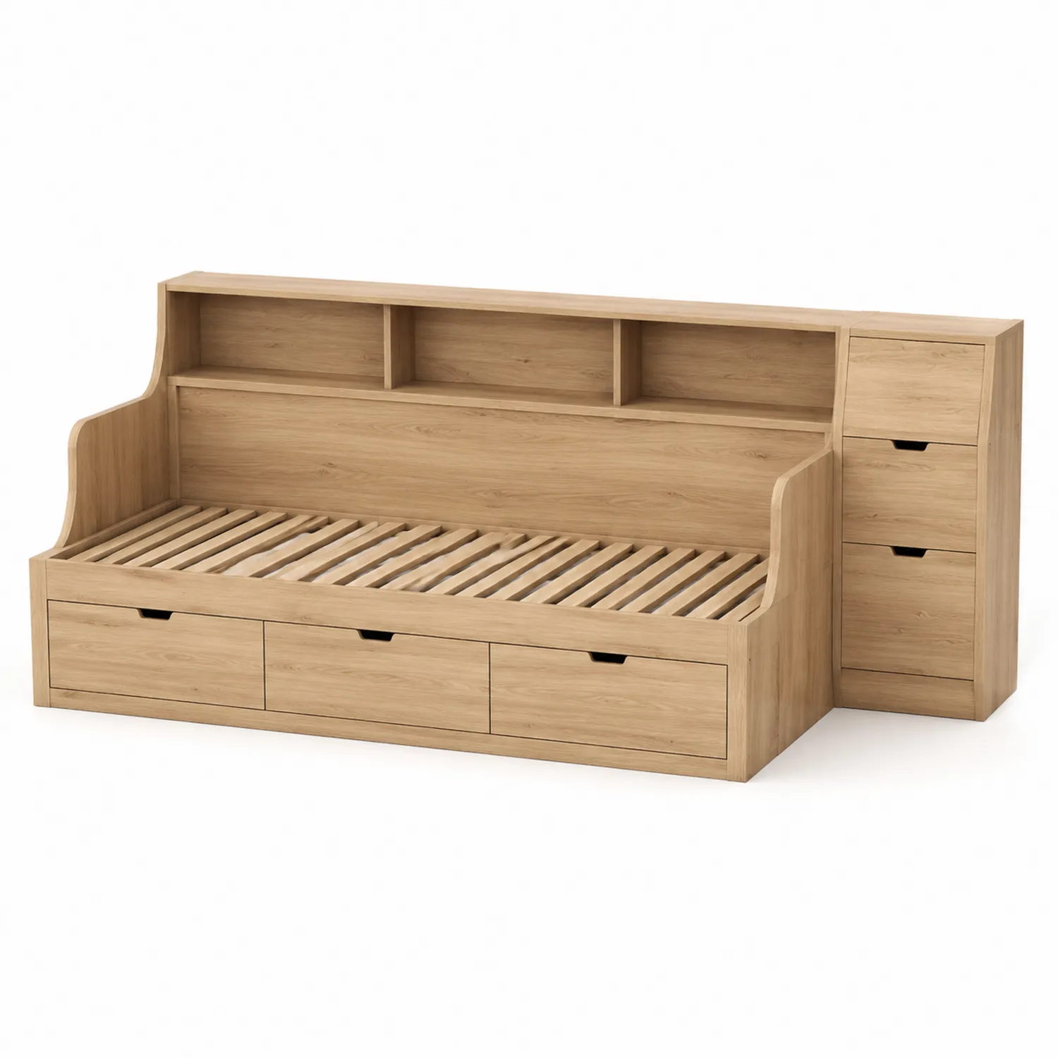 Letto in Legno con Cassetti e Libreria Integrata-Elqironix