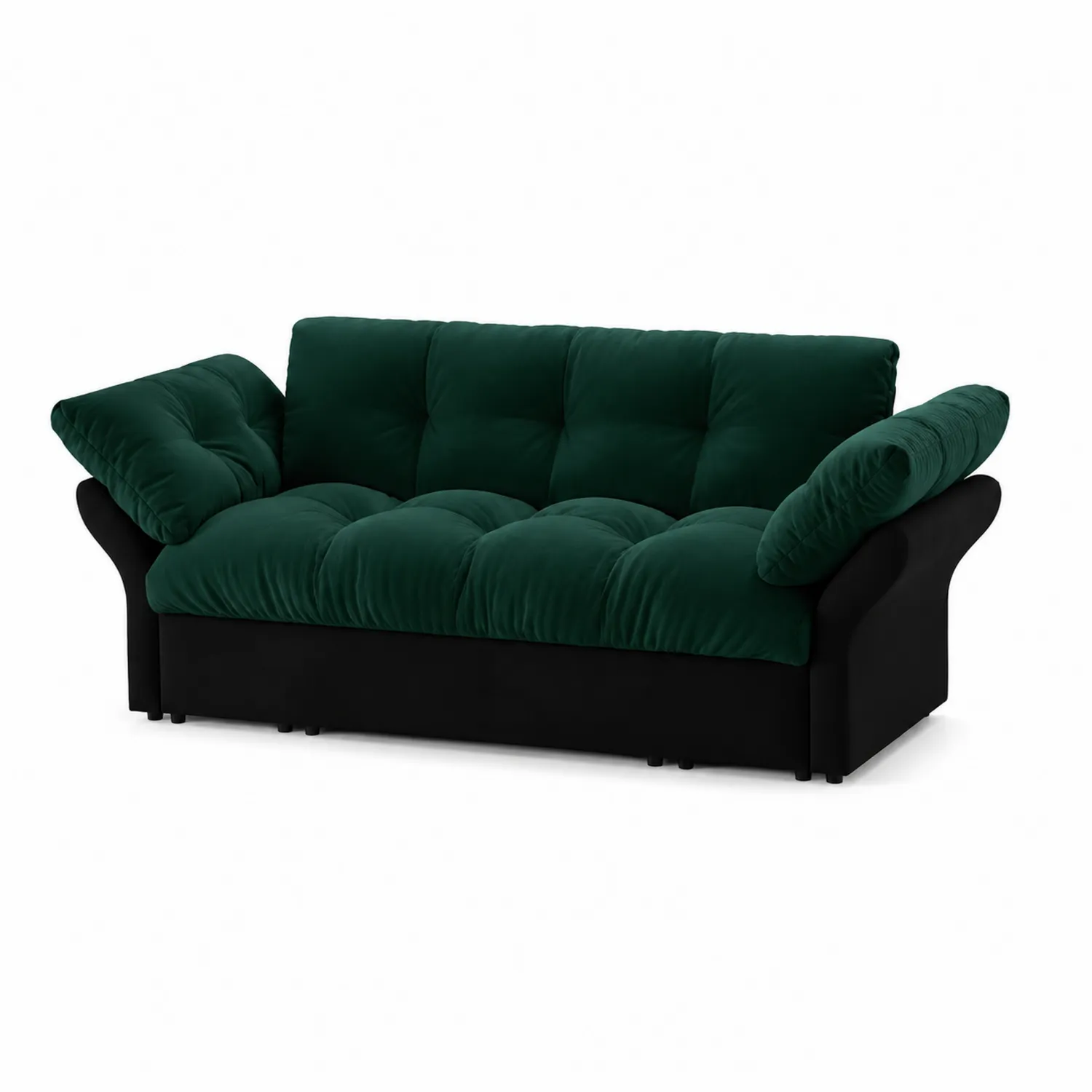 Divano in tessuto e velluto verde, dimensioni 180x90x85 cm-Elqironix