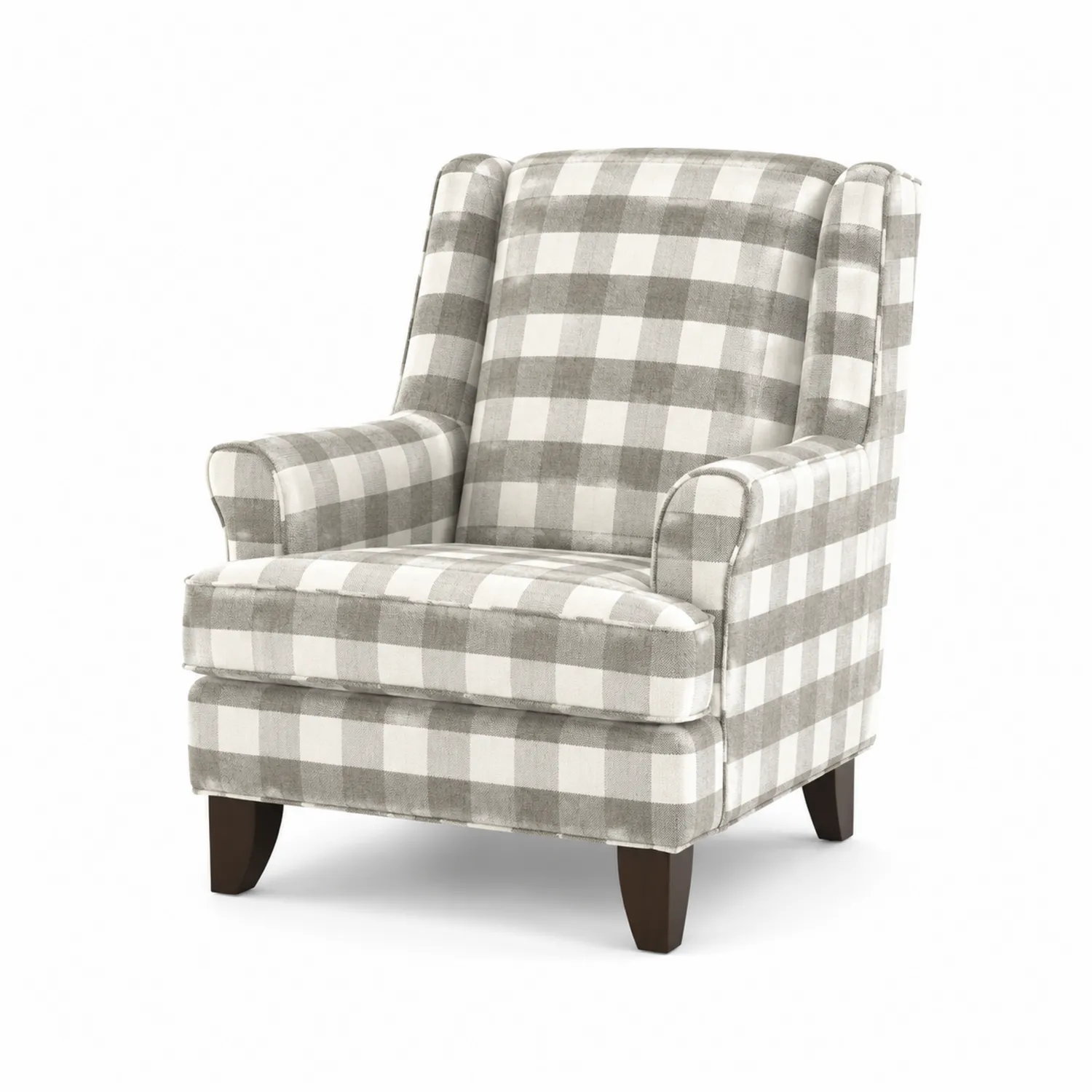 Poltrona in Legno e Cotone a Quadri Grigio e Bianco-Elqironix