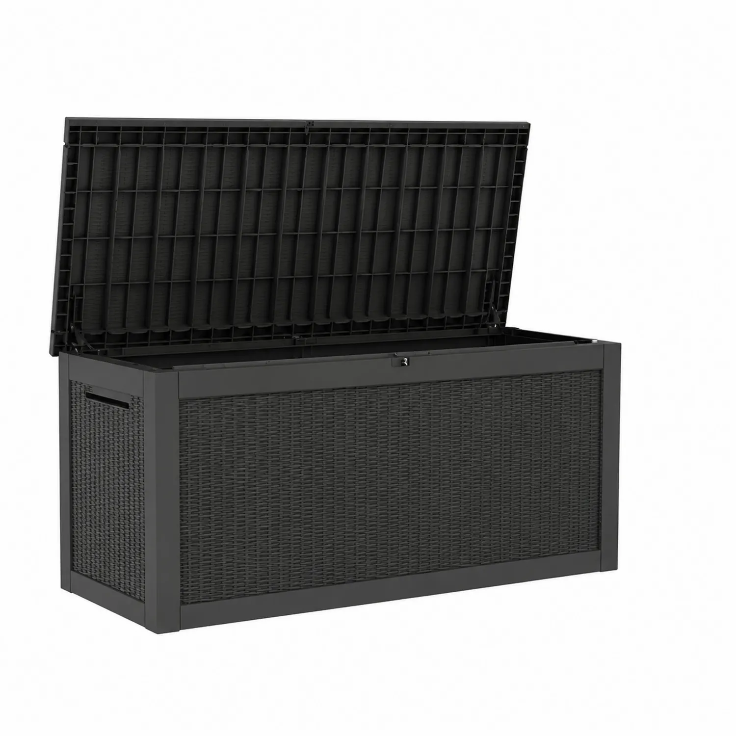 Baule Contenitore in Plastica e Rattan Sintetico Nero 150x70x60 cm-Elqironix