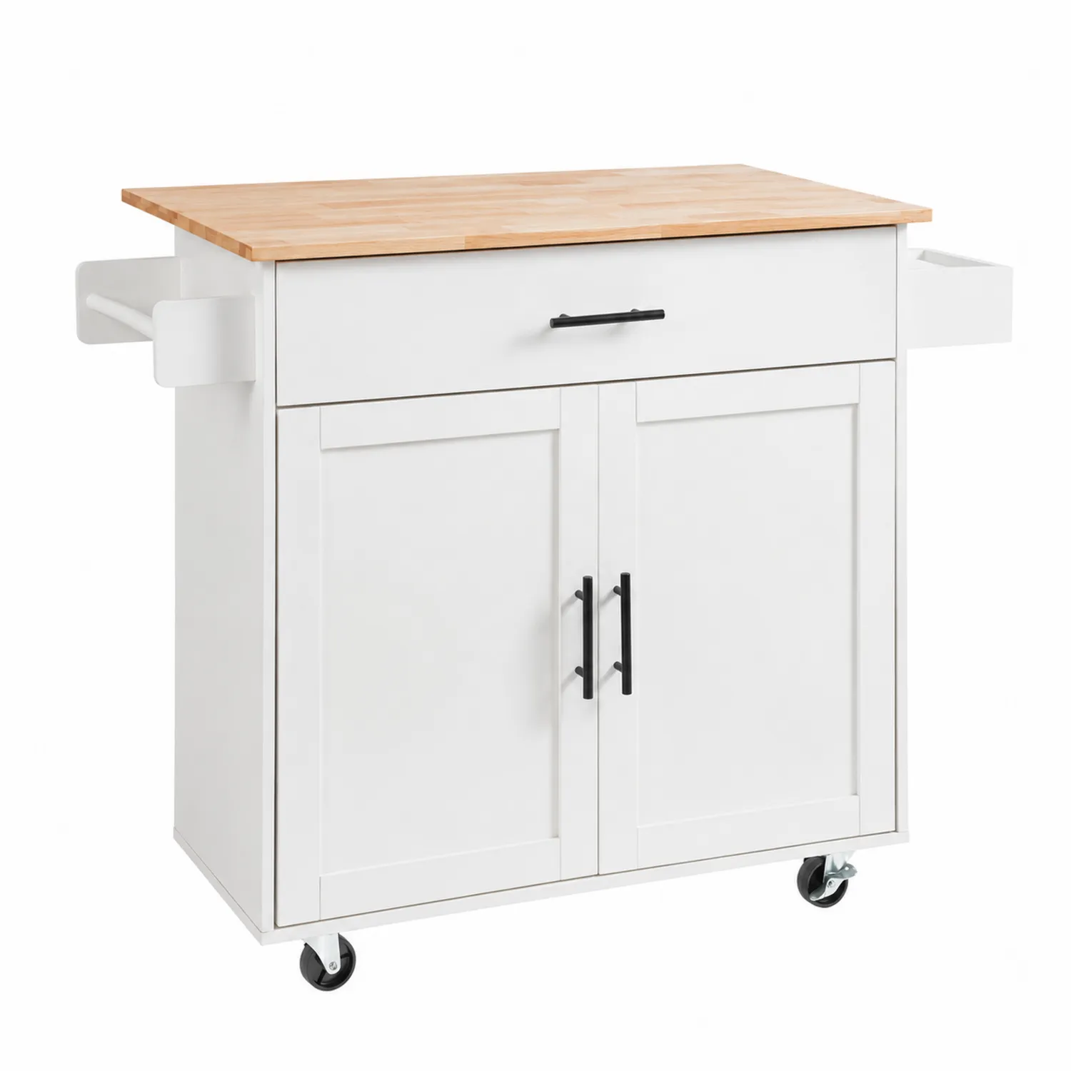 Carrello da Cucina MDF Bianco con Piano in Legno Massello-Elqironix