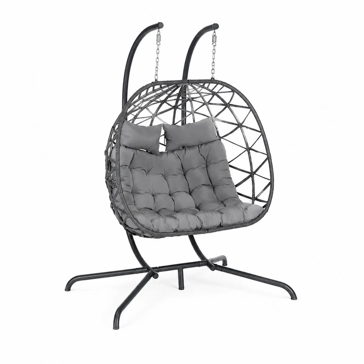Sedia sospesa doppia in acciaio e rattan sintetico grigio-Elqironix