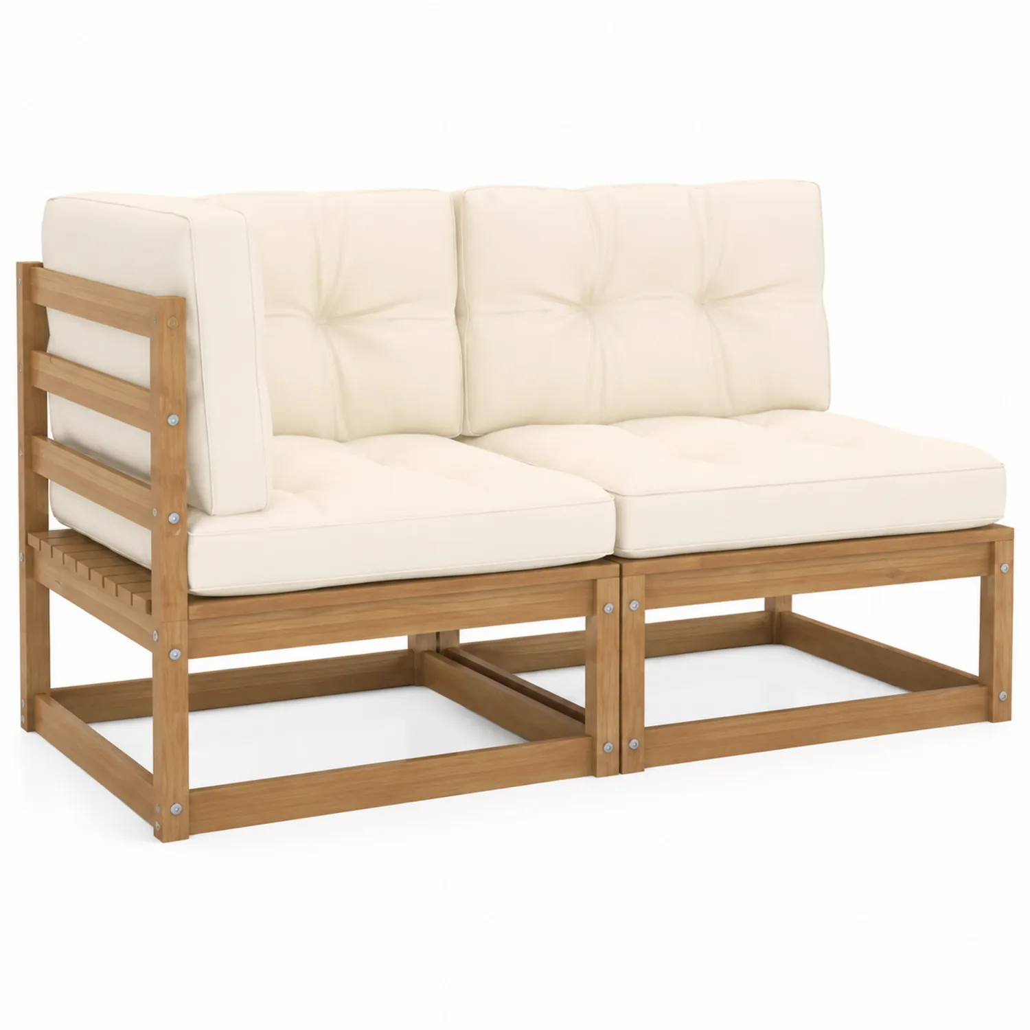 Divano modulare da giardino in legno con cuscini crema-Elqironix