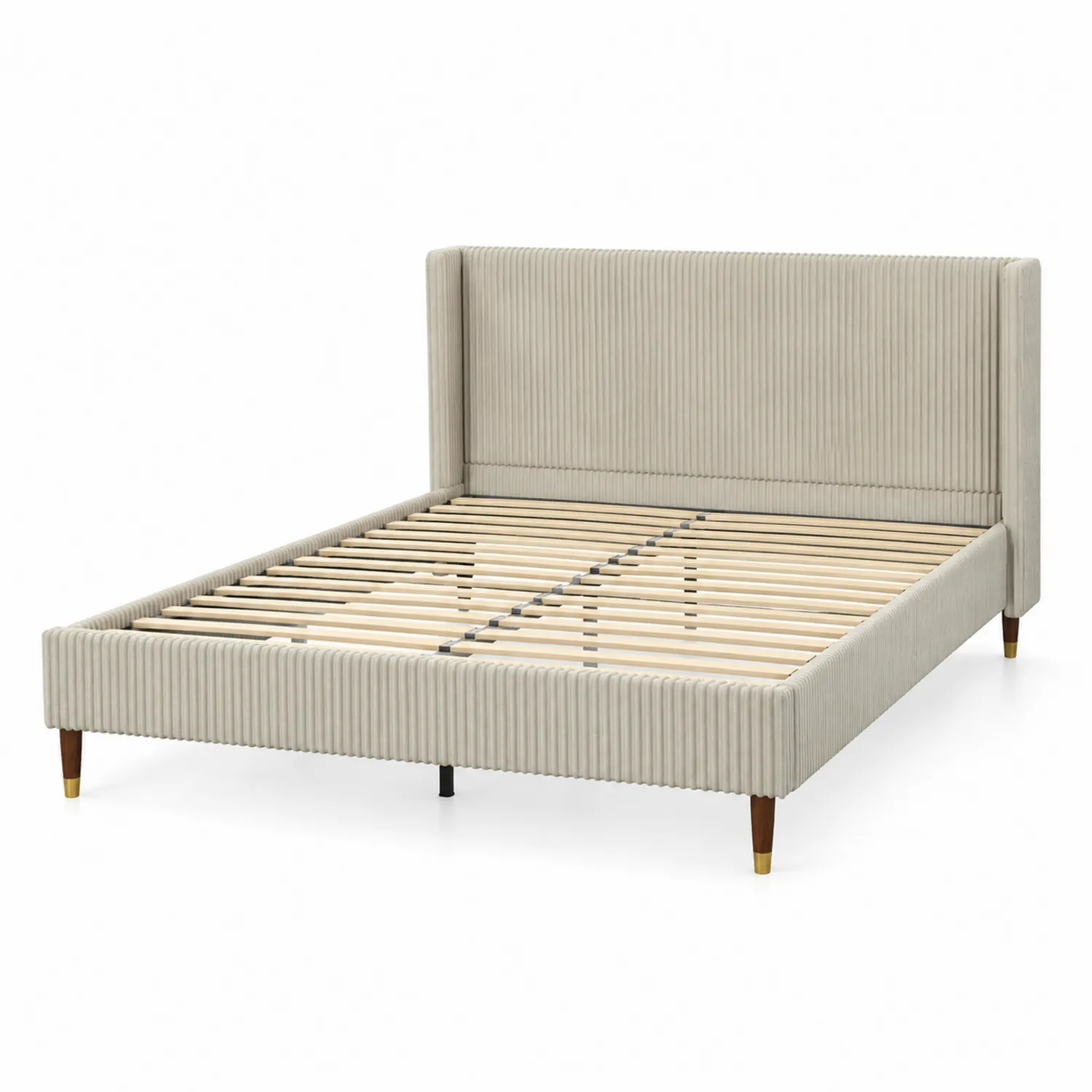Letto matrimoniale in velluto a coste con struttura in legno di pino-Elqironix