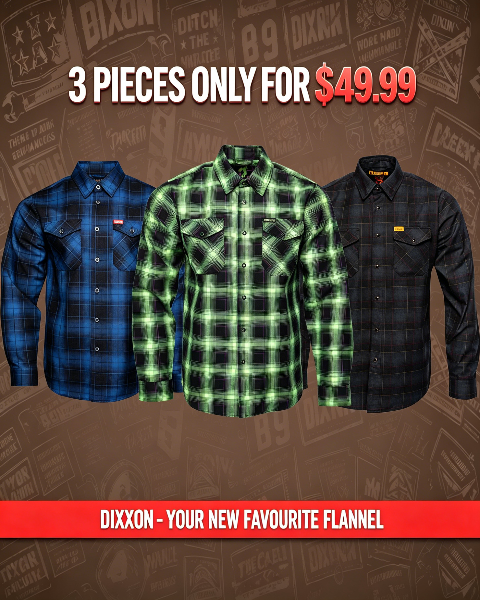 DIXXON Flannel Plaid Flannel Button-Down Shirt - Limited Edition | Lot of 3