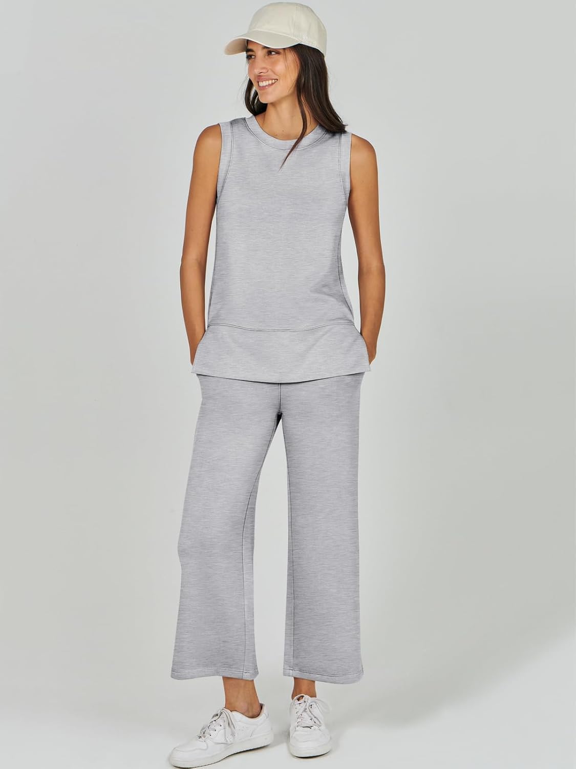 Women's 2 Piece Sets Summer Outfits Sleeveless Wide Leg Tracksuits Casual Sweat Sets Lounge Sweatsuits