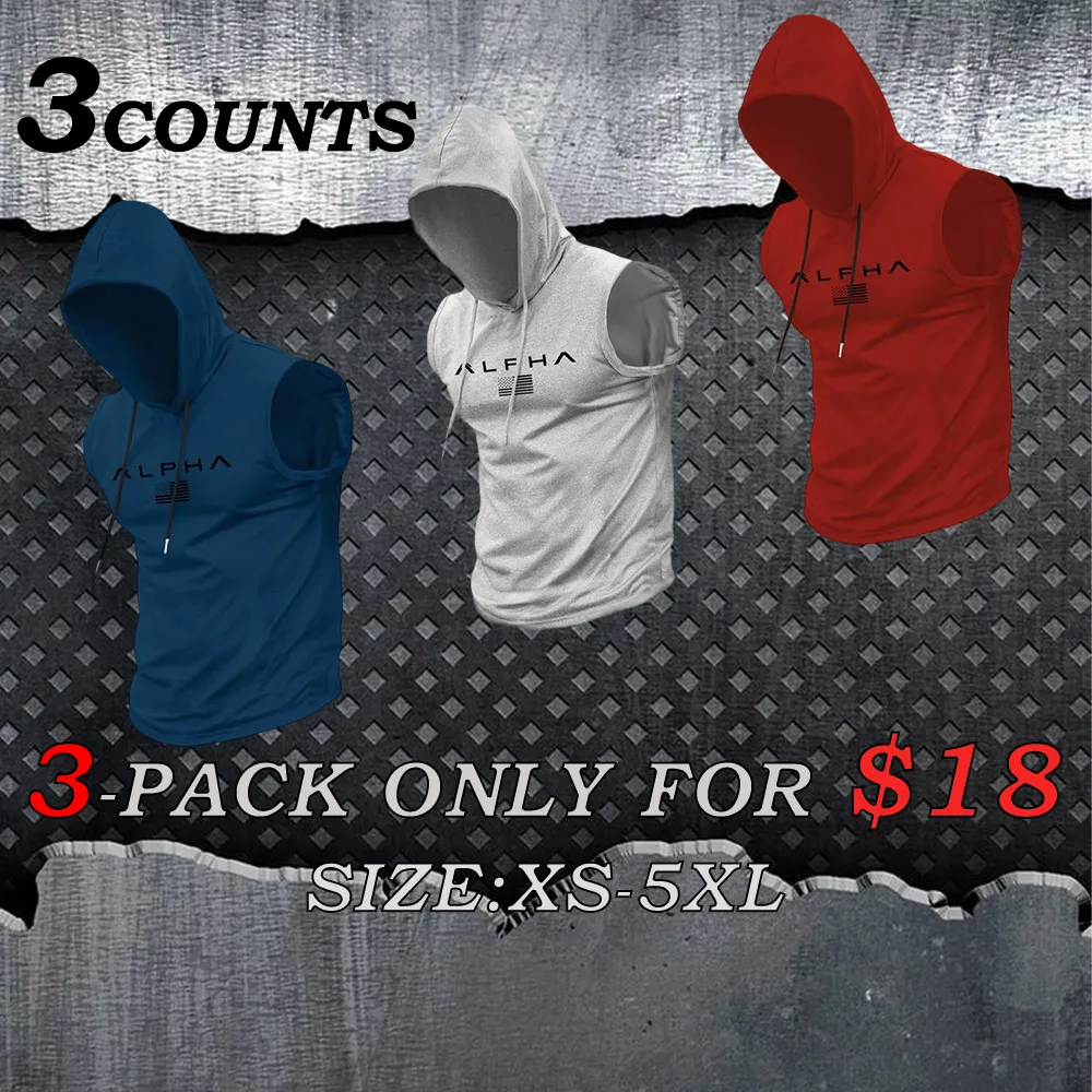 Men's Print Hooded Tank Top Casual, Sleeveless, Summer Streetwear